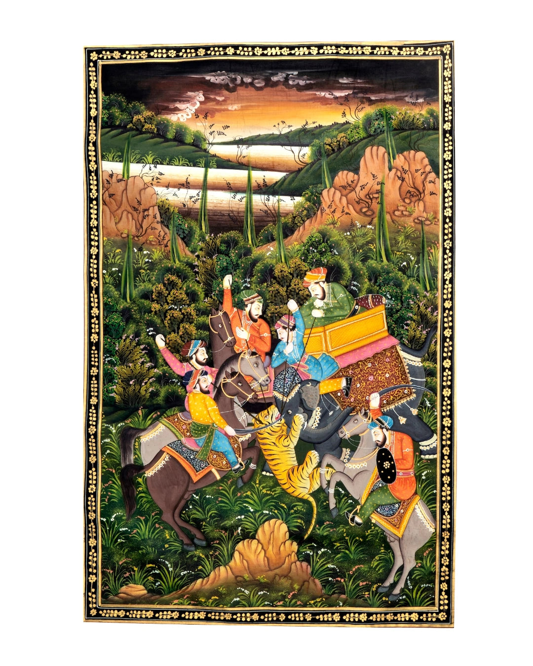 Royal Hunting Scene Traditional Indian Miniature Painting