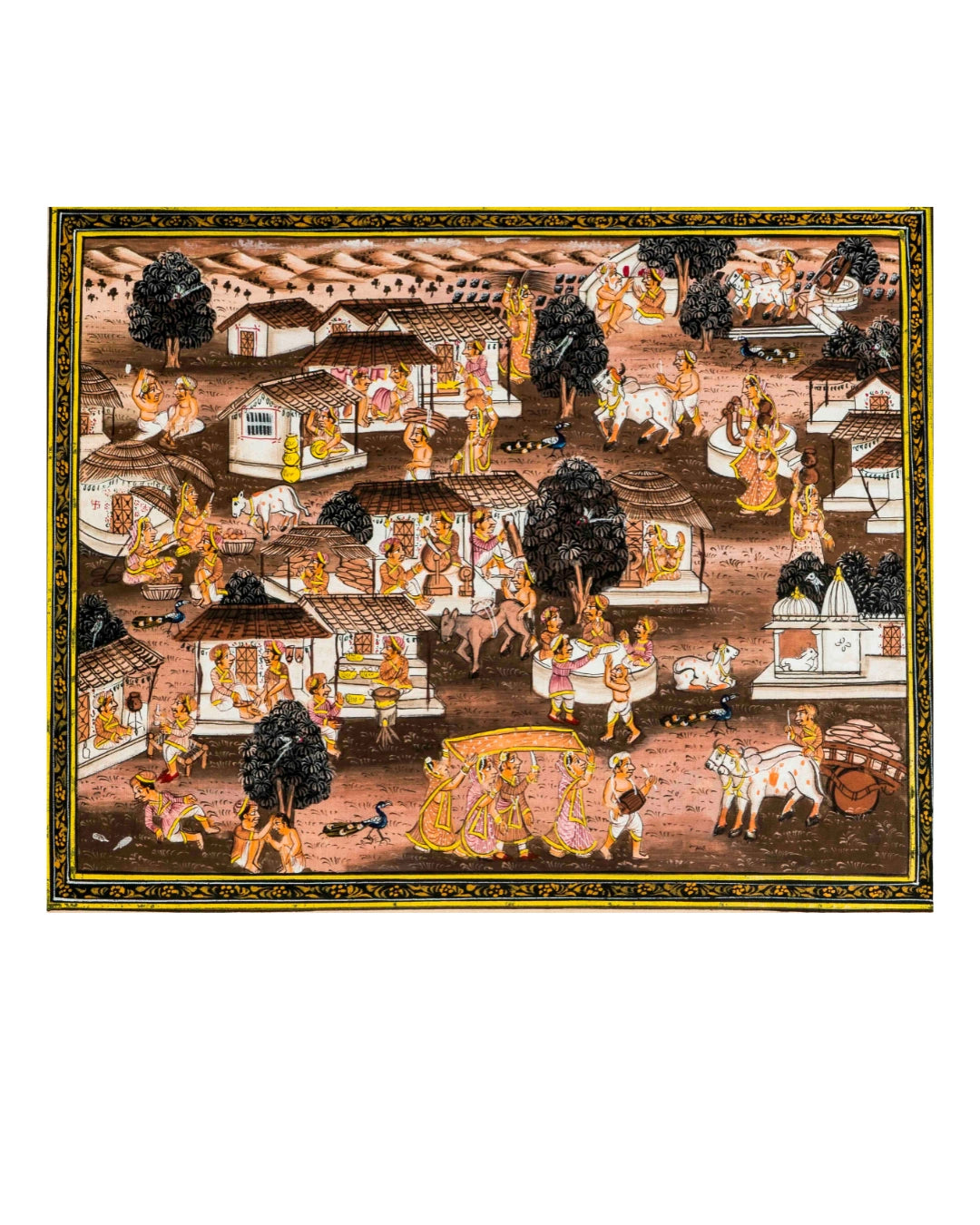 Vintage Village Life Traditional Indian Miniature Cloth Painting