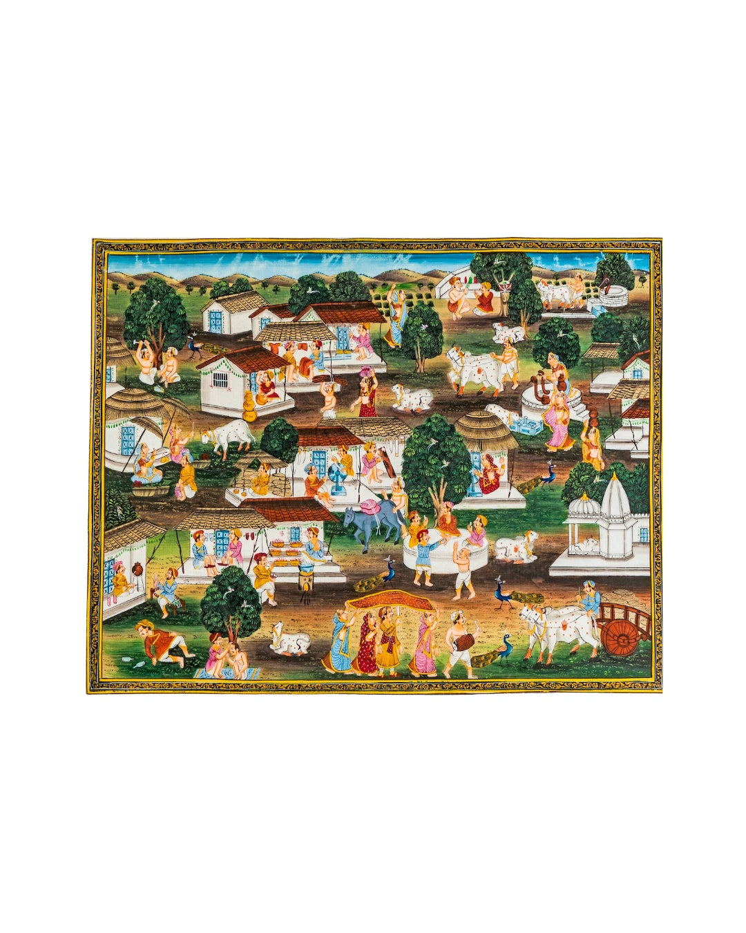 Village Life Celebration Traditional Indian Miniature Cloth Painting