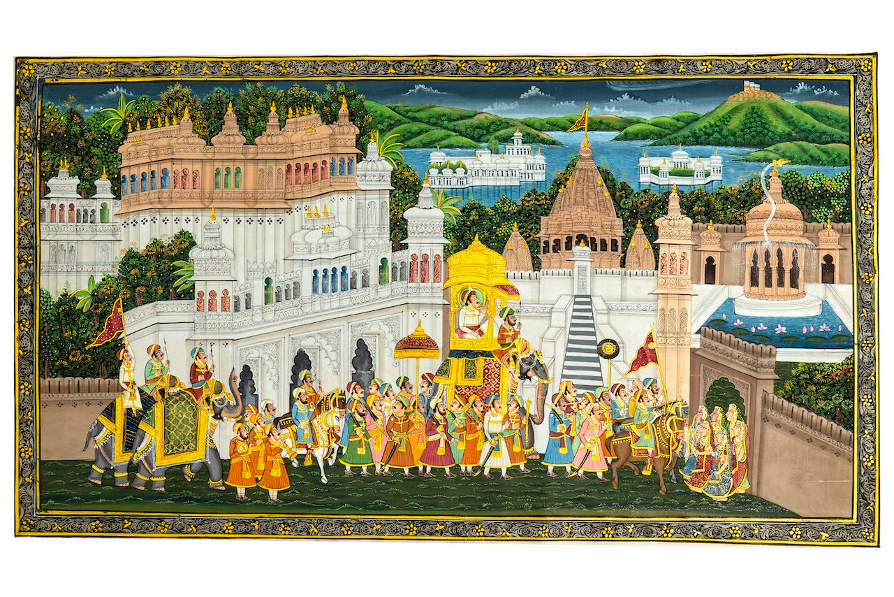 Royal Palace Elephant Procession Miniature Cloth Painting 1