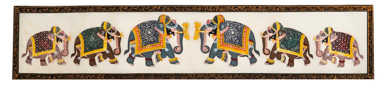 Royal Elephant Procession (Mini Strip) – Miniature Cloth Painting