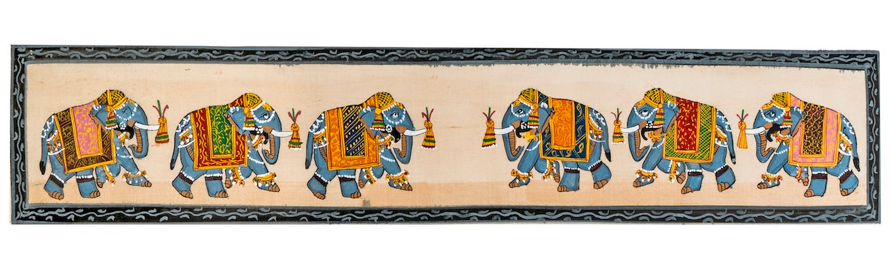 Royal Elephant Procession Strip – Miniature Cloth Painting