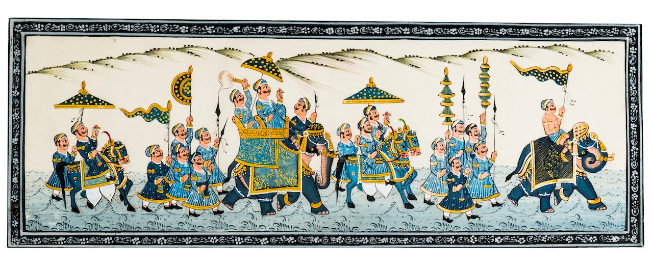 Royal Elephant Procession Parade Miniature Cloth Painting