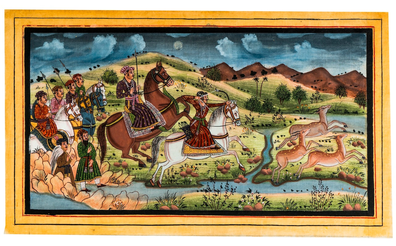 Royal Deer Hunt – Traditional Indian Miniature Cloth Painting