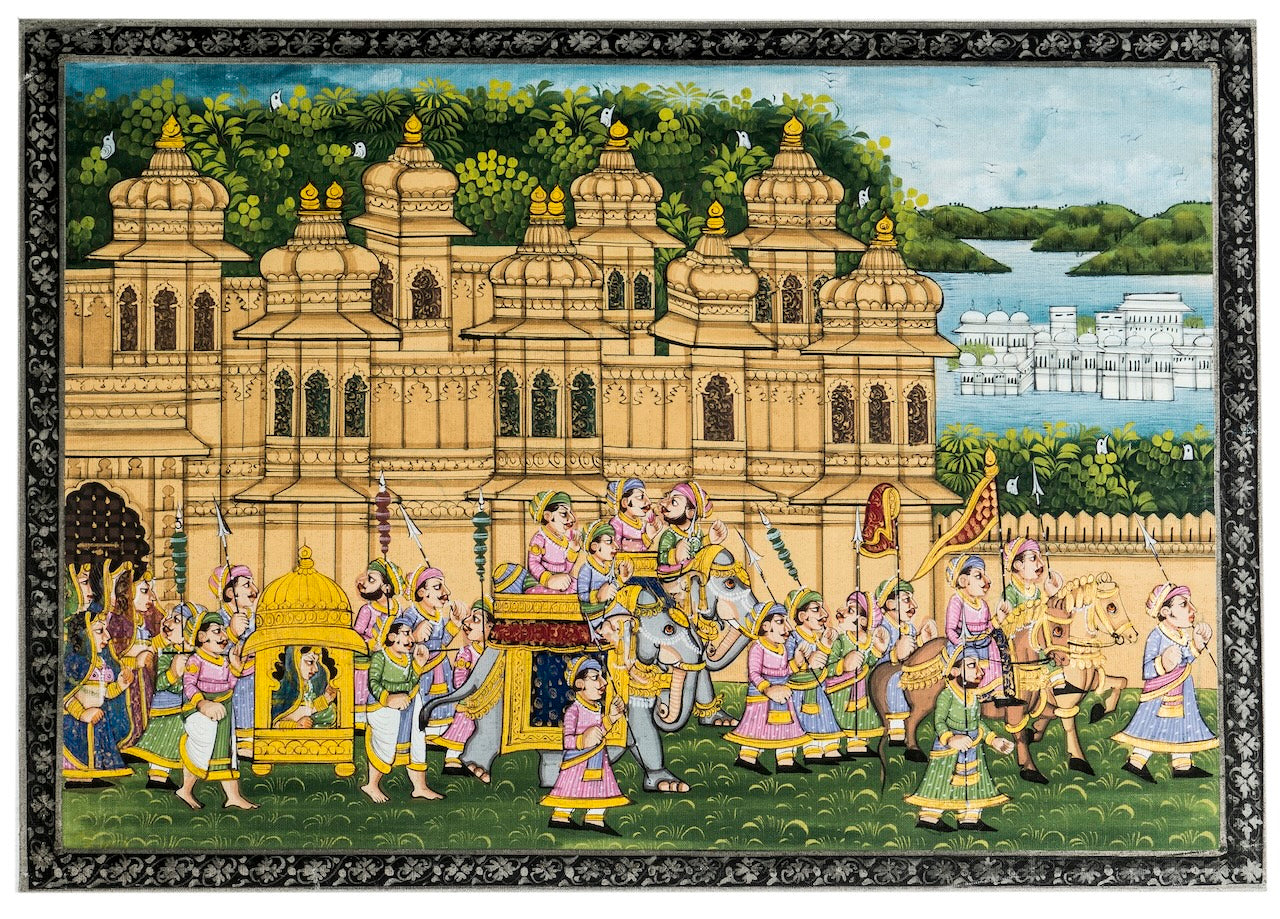 Royal Palace Procession Miniature Cloth Painting Small