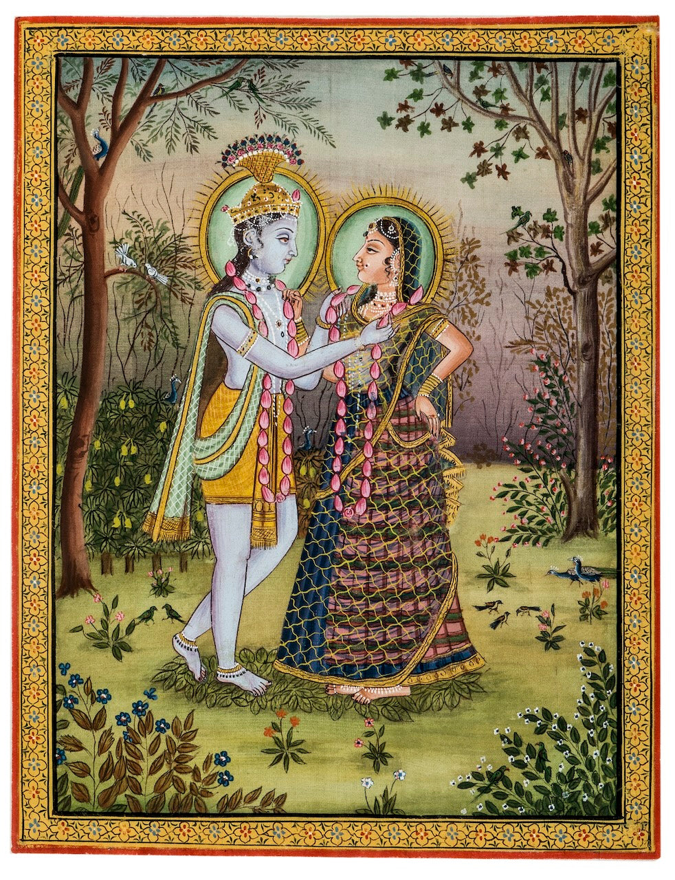 Radha Krishna Divine Love – Hand-Painted Miniature on Cloth