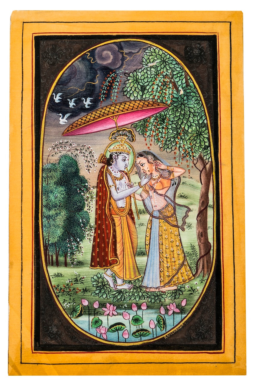 Radha Krishna Monsoon Romance – Miniature Cloth Painting