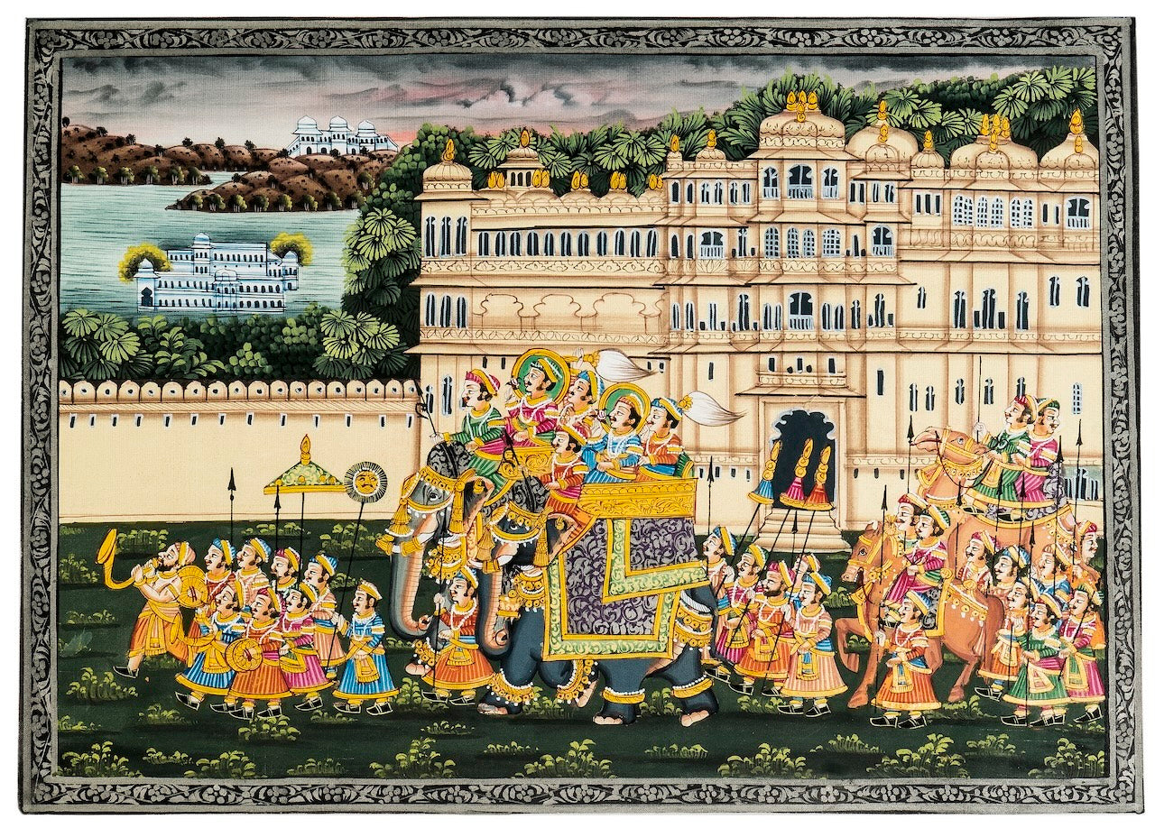 Royal Palace Elephant Procession Miniature Cloth Painting 2