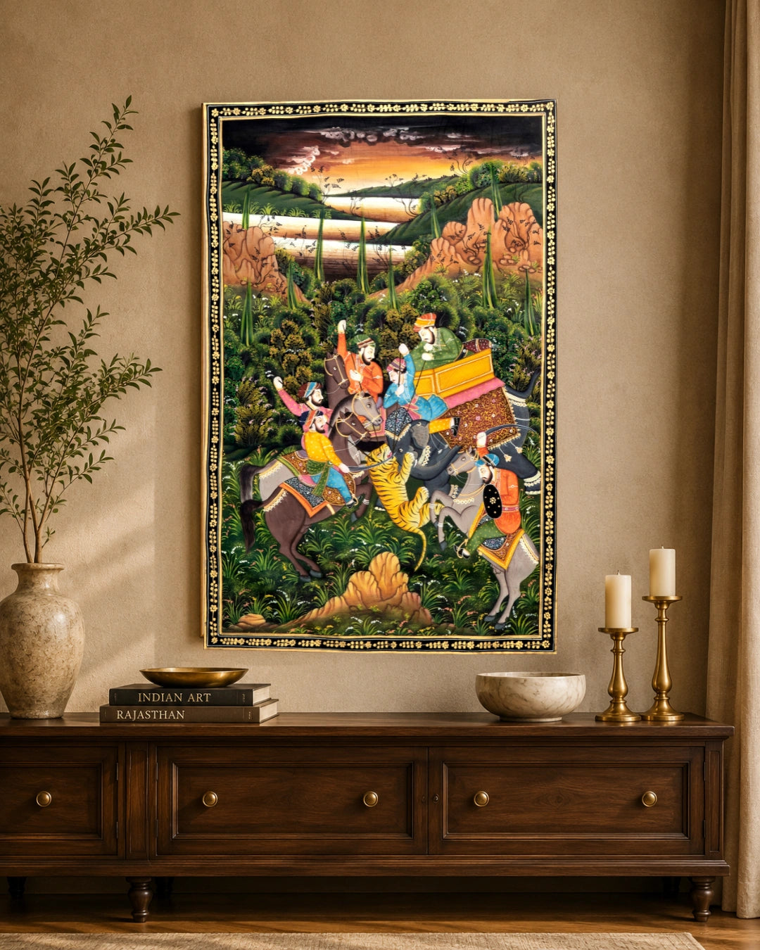 Royal Hunting Scene Traditional Indian Miniature Painting