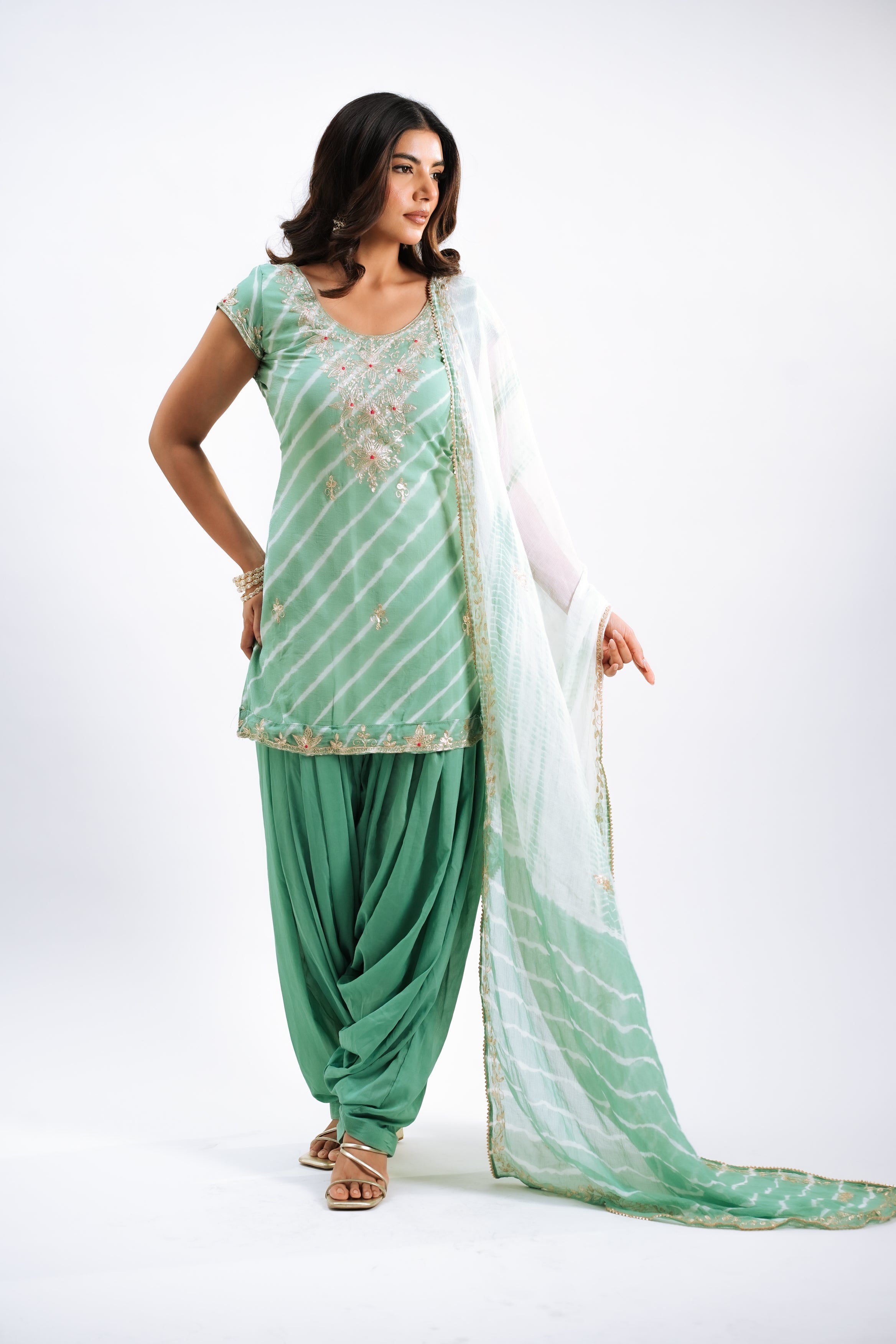 Mint Silk Leheriya Set