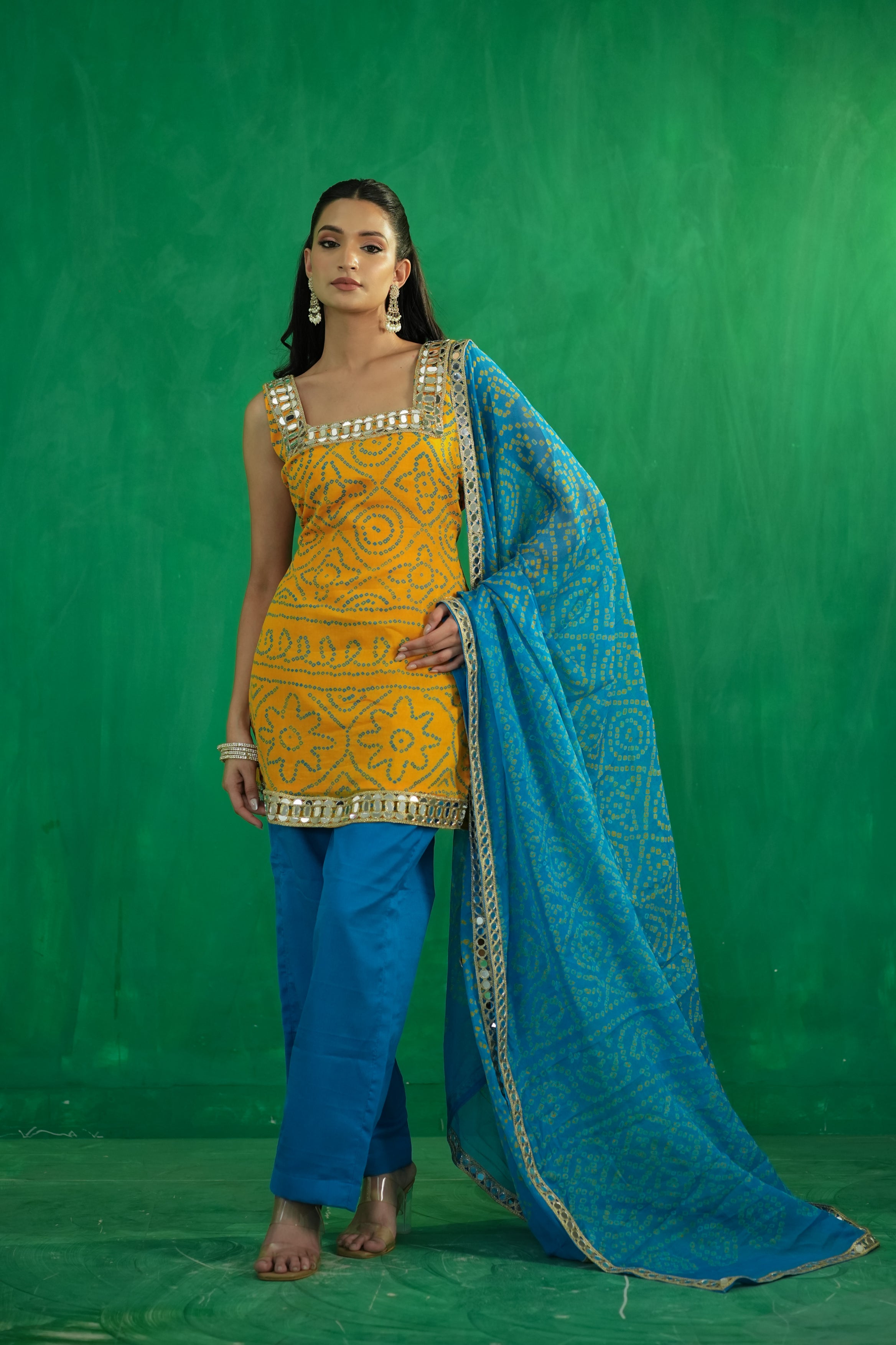 Crepe Silk Suit with Lace Detailing