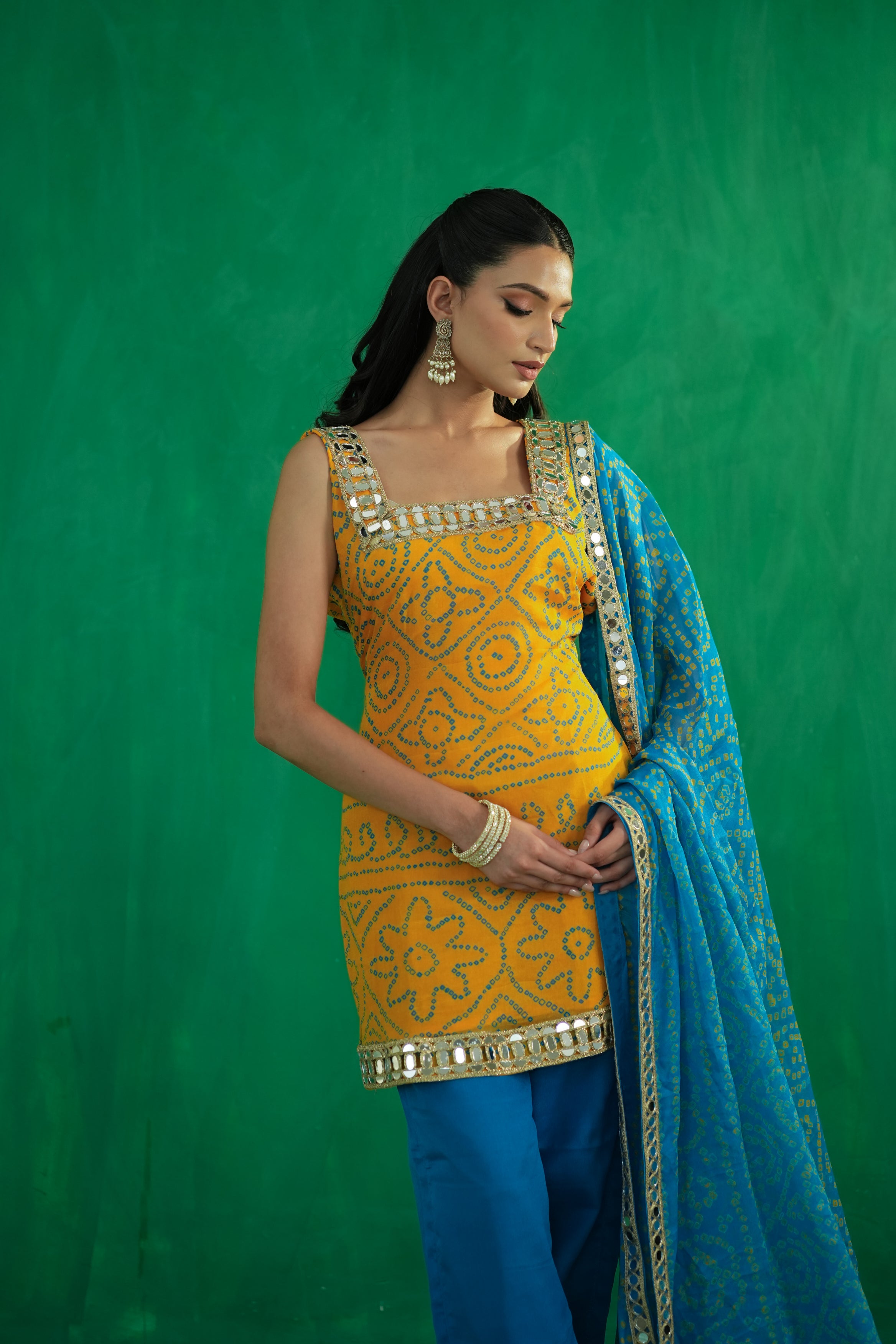 Crepe Silk Suit with Lace Detailing