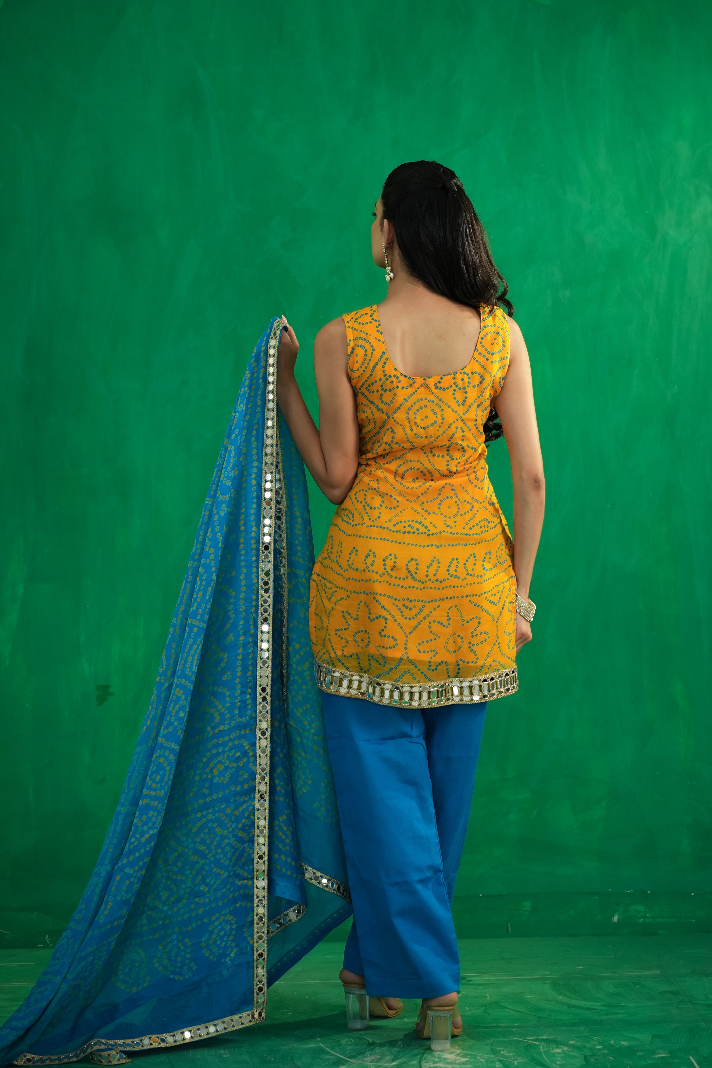 Crepe Silk Suit with Lace Detailing