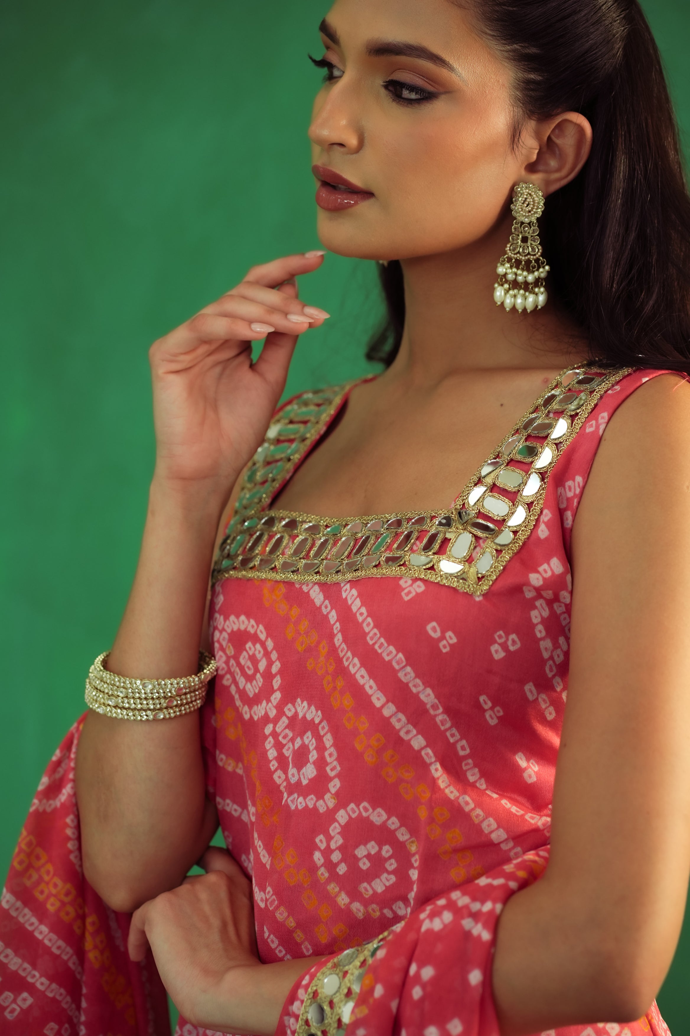 Peach Bandhani Set in Pure Crepe Silk