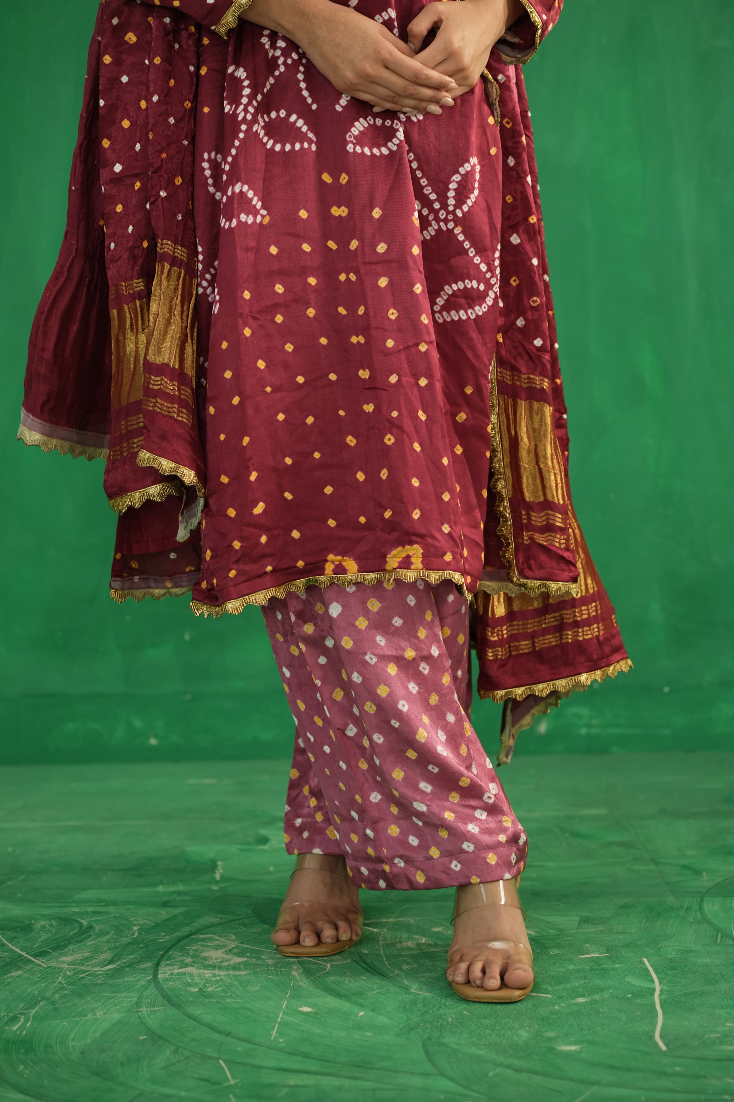Rangrez Crimson Bandhani Set