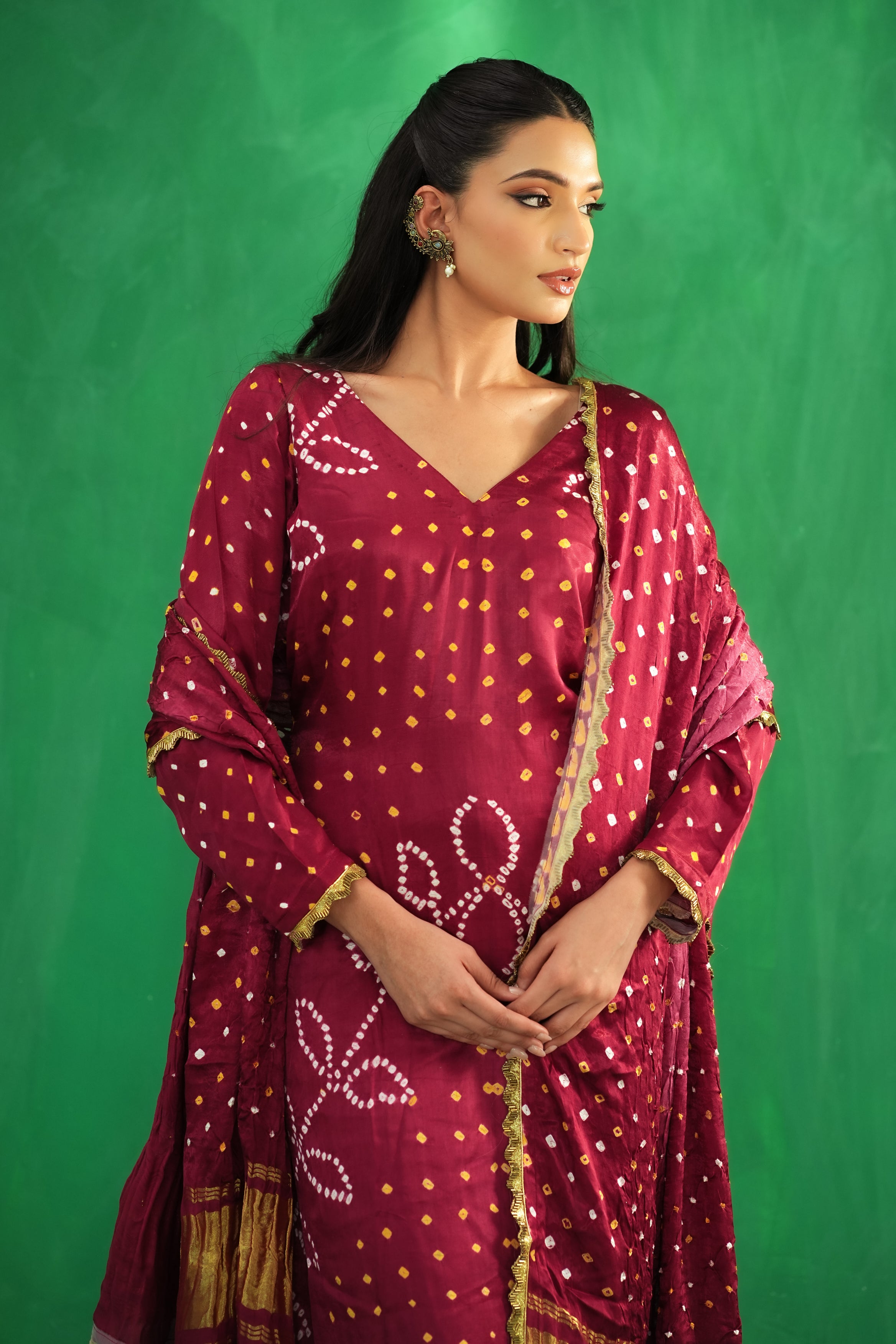 Rangrez Crimson Bandhani Set