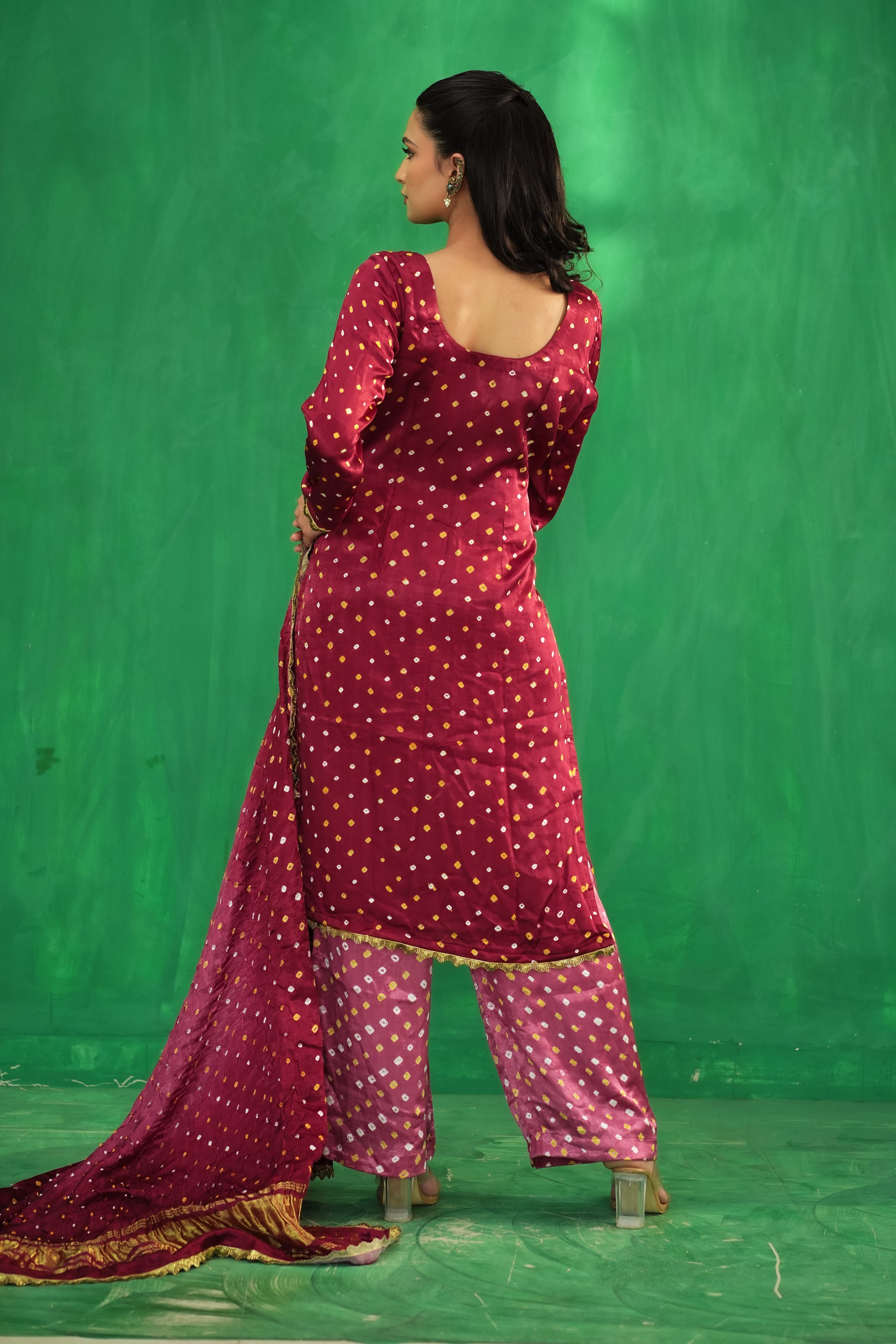 Rangrez Crimson Bandhani Set