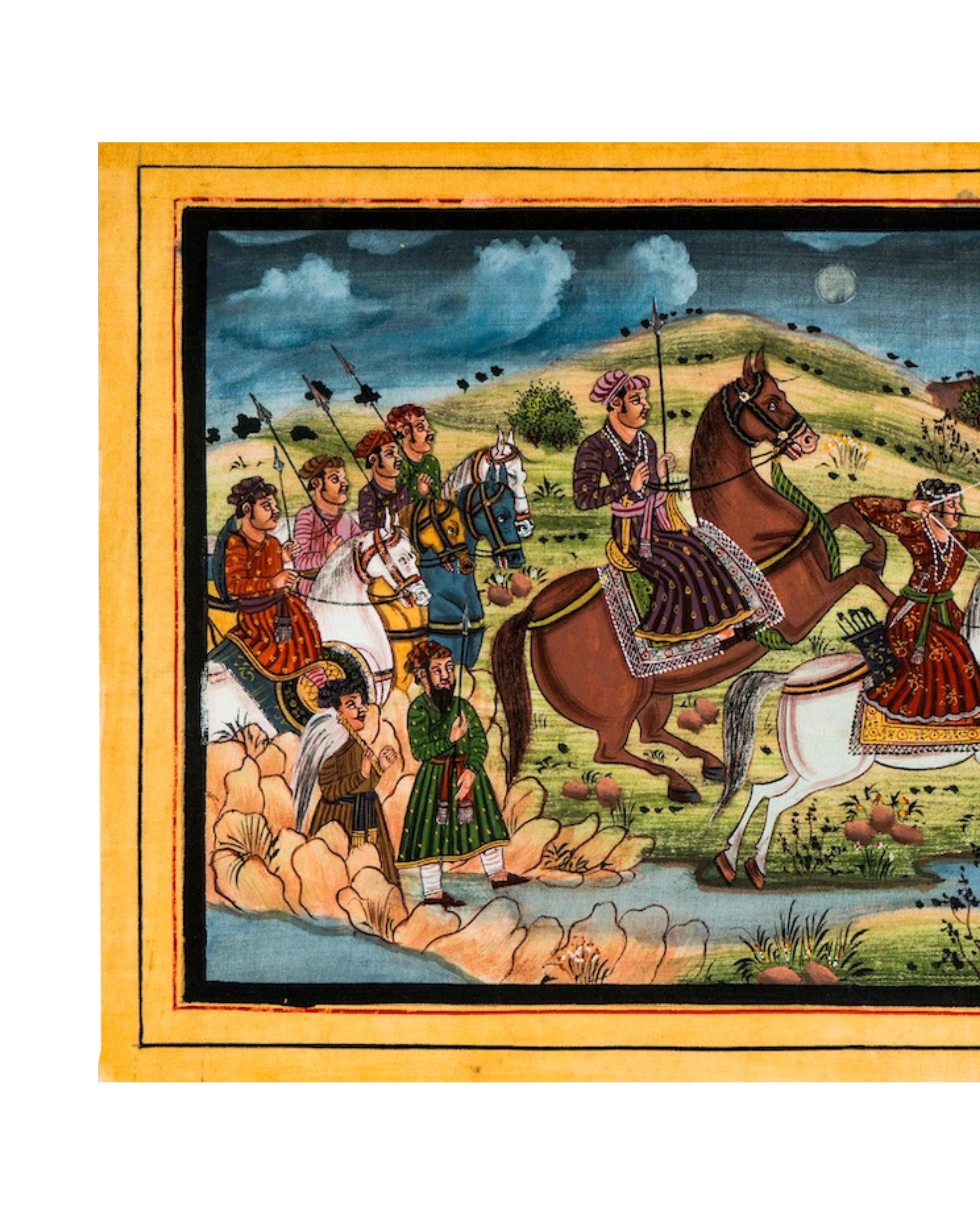 Royal Deer Hunt Traditional Indian Miniature Cloth Painting