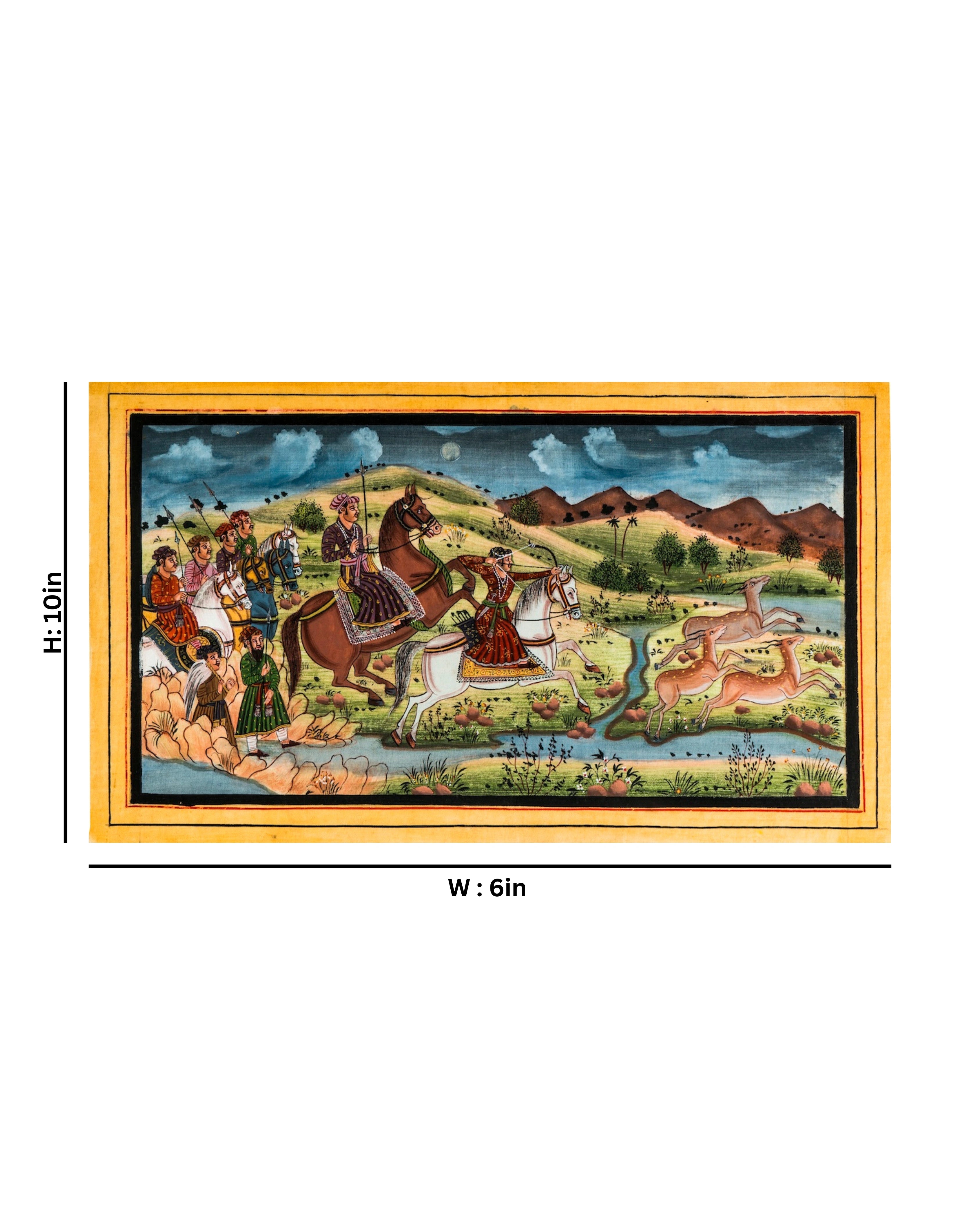 Royal Deer Hunt Traditional Indian Miniature Cloth Painting