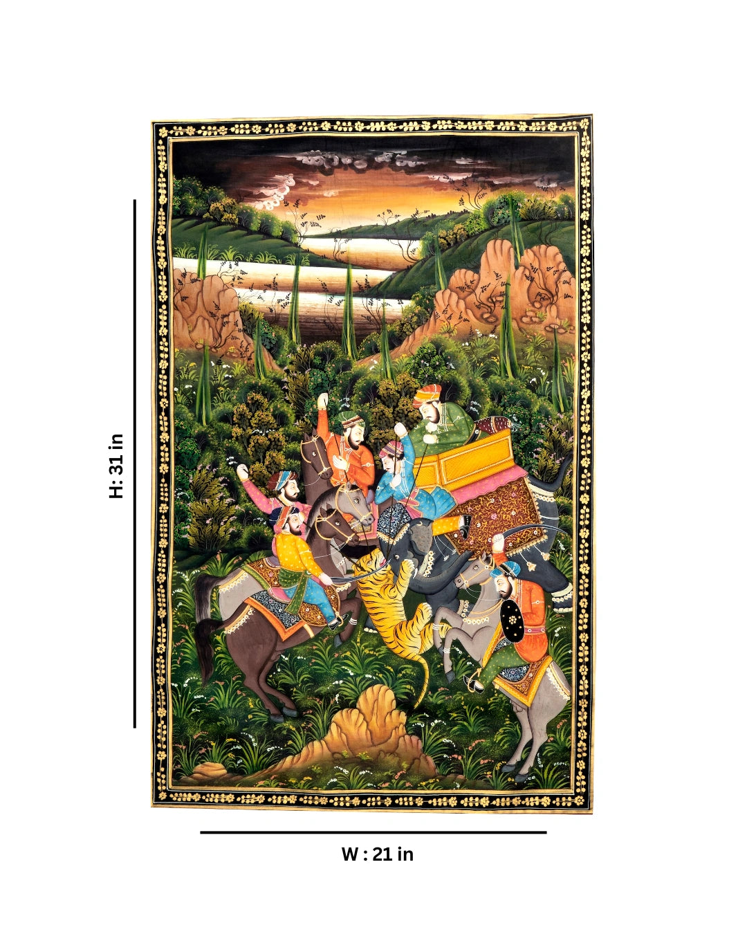 Royal Hunting Scene Traditional Indian Miniature Painting