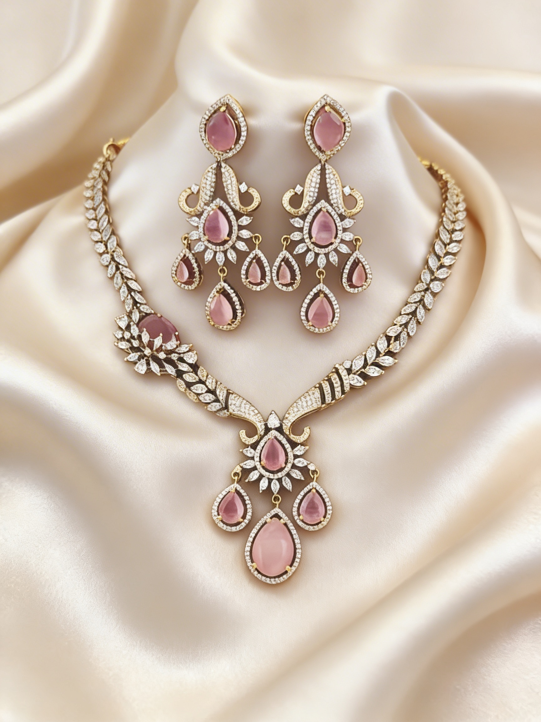 Blush Pink Teardrop Statement Necklace Set