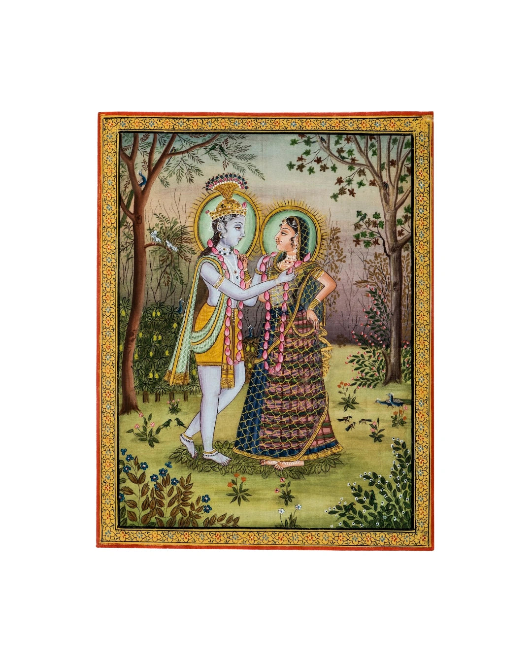 Radha Krishna Divine Love Hand Painted Miniature On Cloth