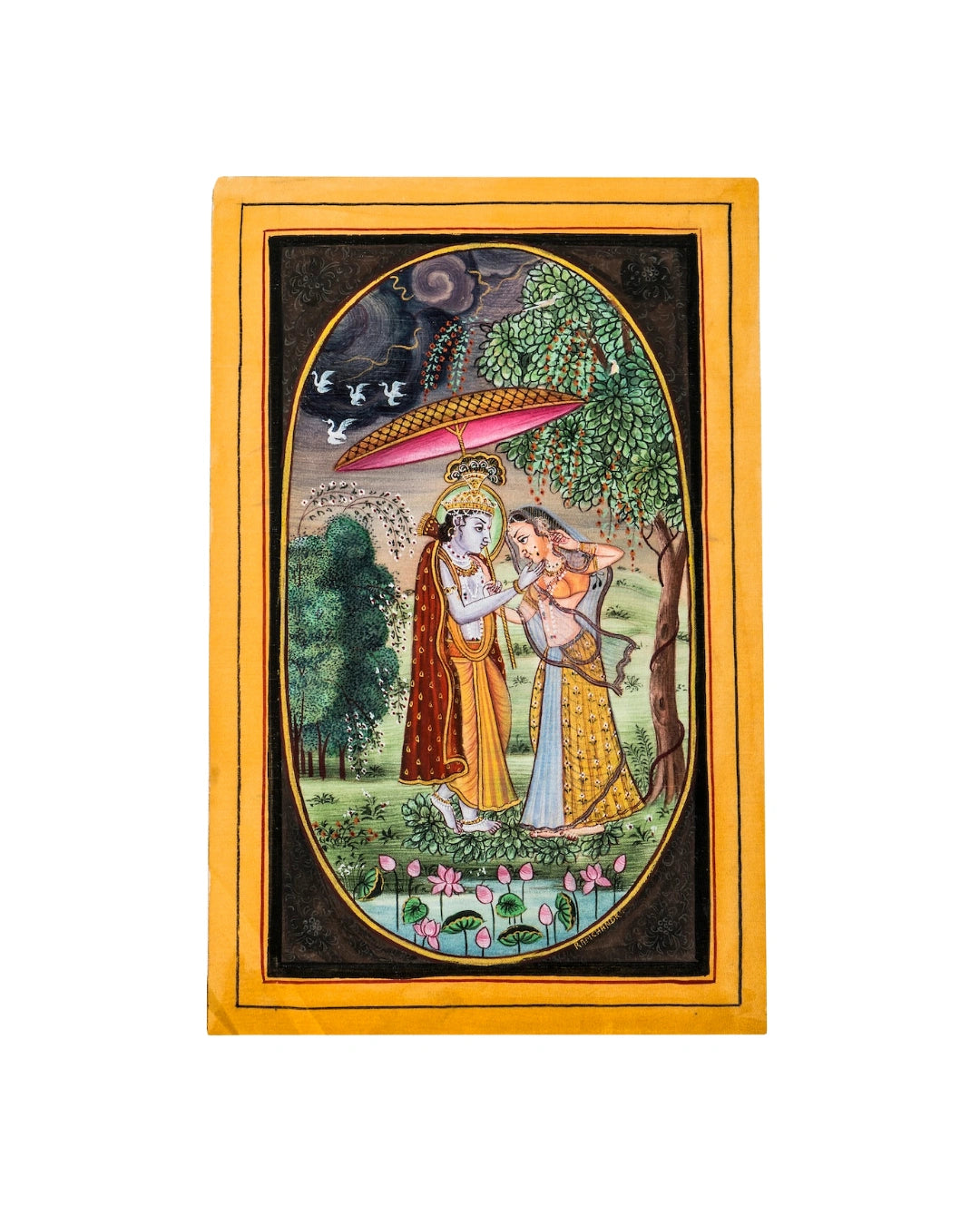 Radha Krishna Monsoon Romance Miniature Cloth Painting