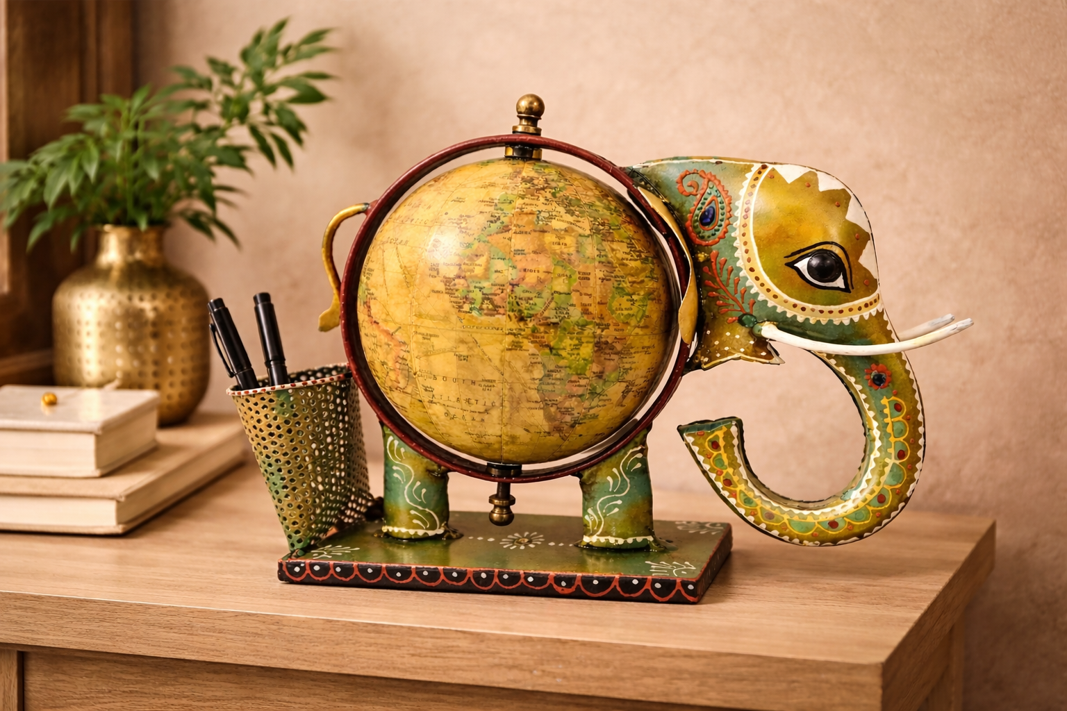 ELEPHANT GLOBE WITH PEN STAND