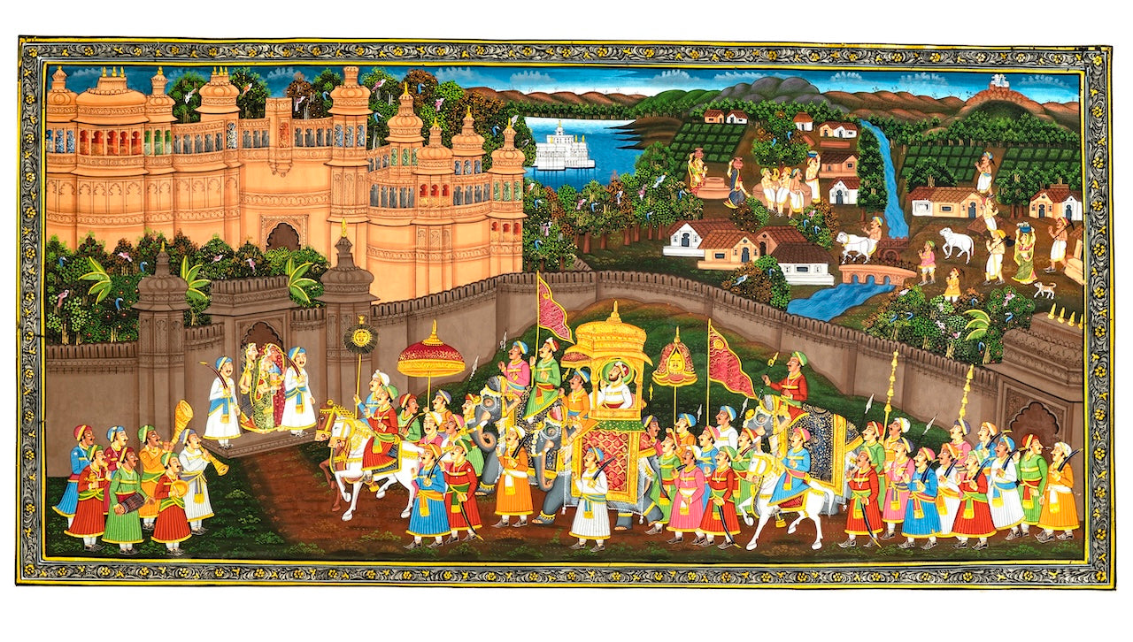 Royal Palace Celebration Procession Miniature Cloth Painting 1