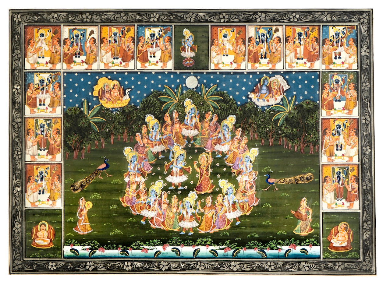 Krishna Ras Leela – Traditional Indian Miniature Cloth Painting