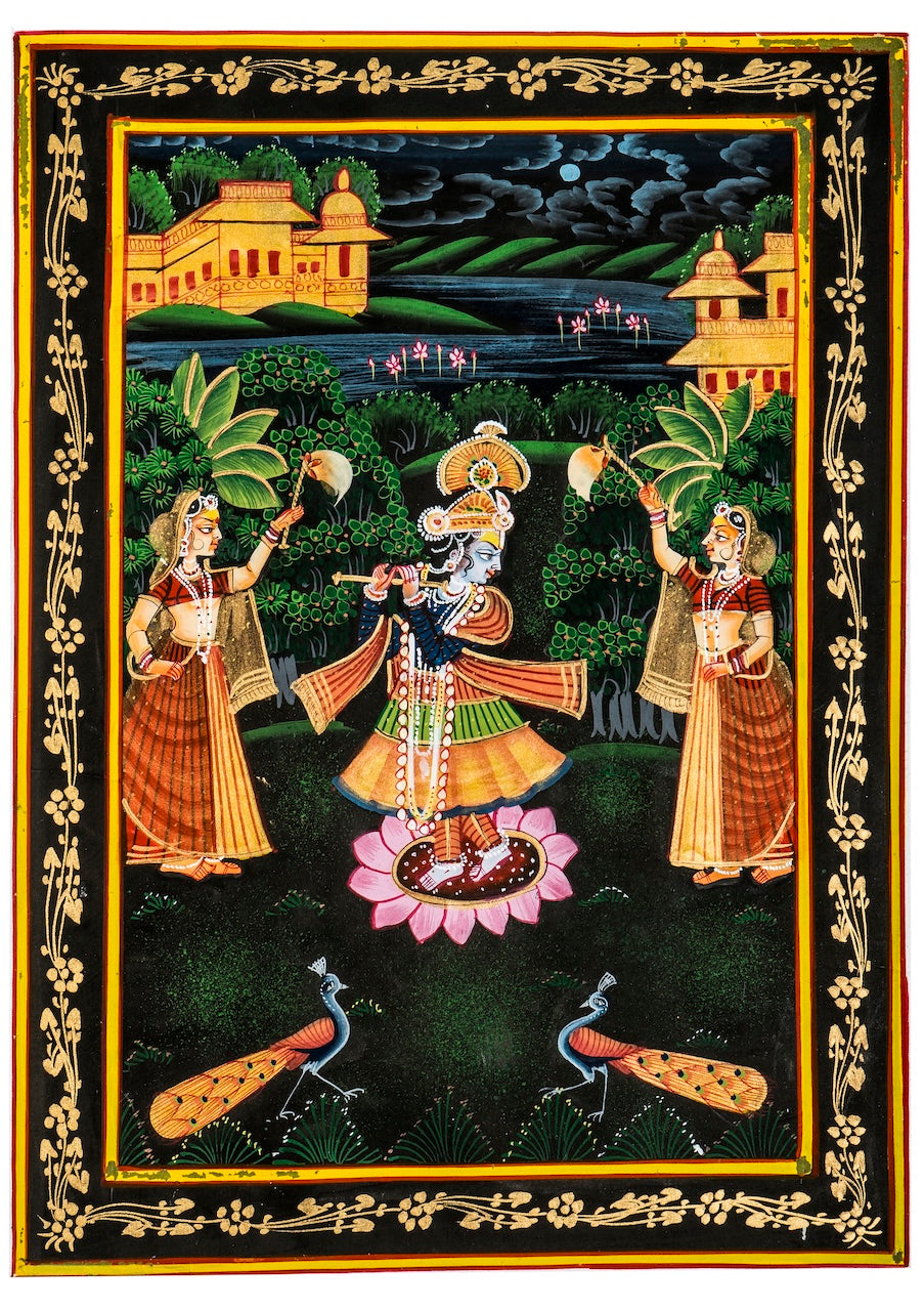 Krishna Dancing with Gopis – Miniature Cloth Painting