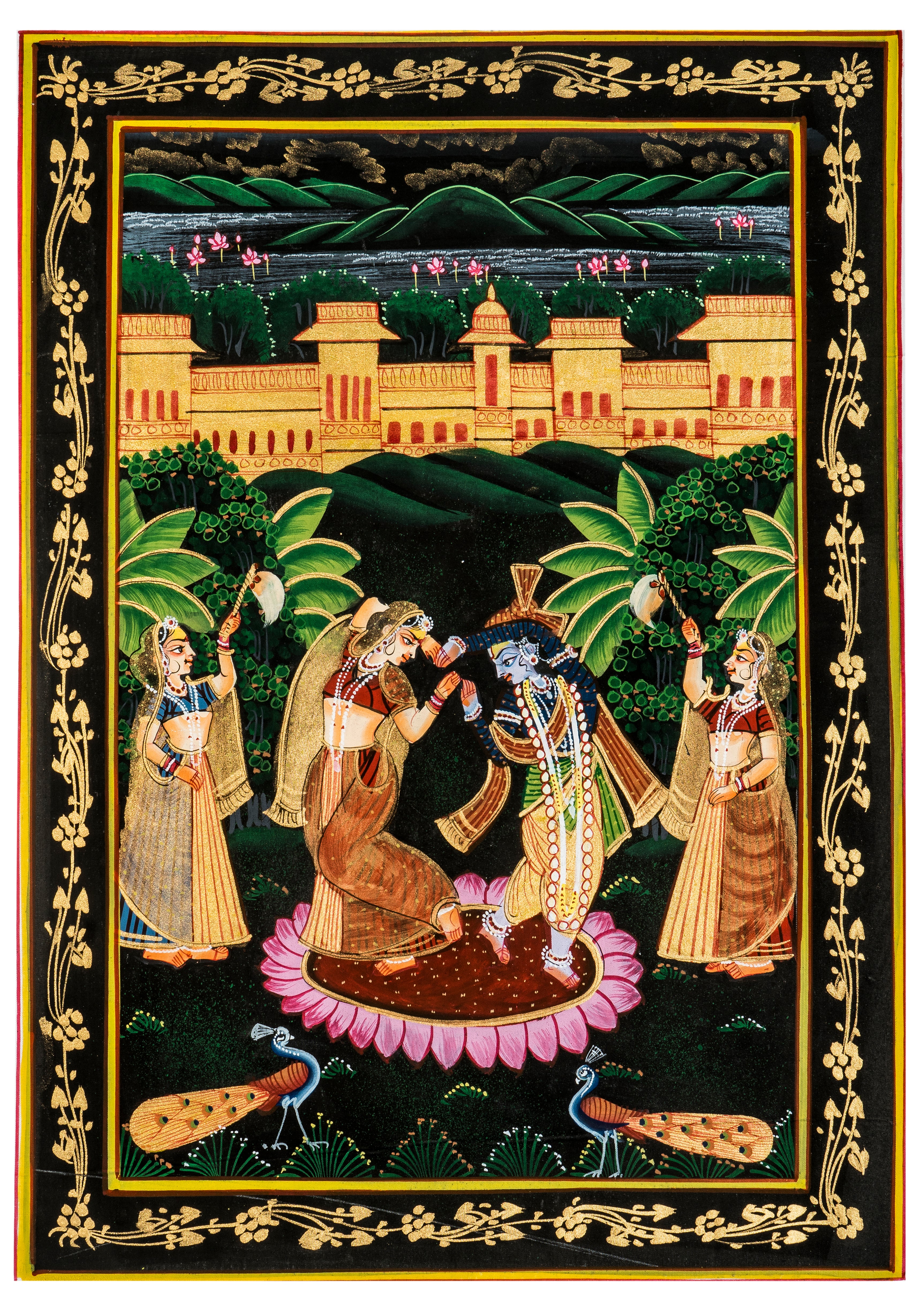 Krishna Raas Dance Scene – Miniature Cloth Painting