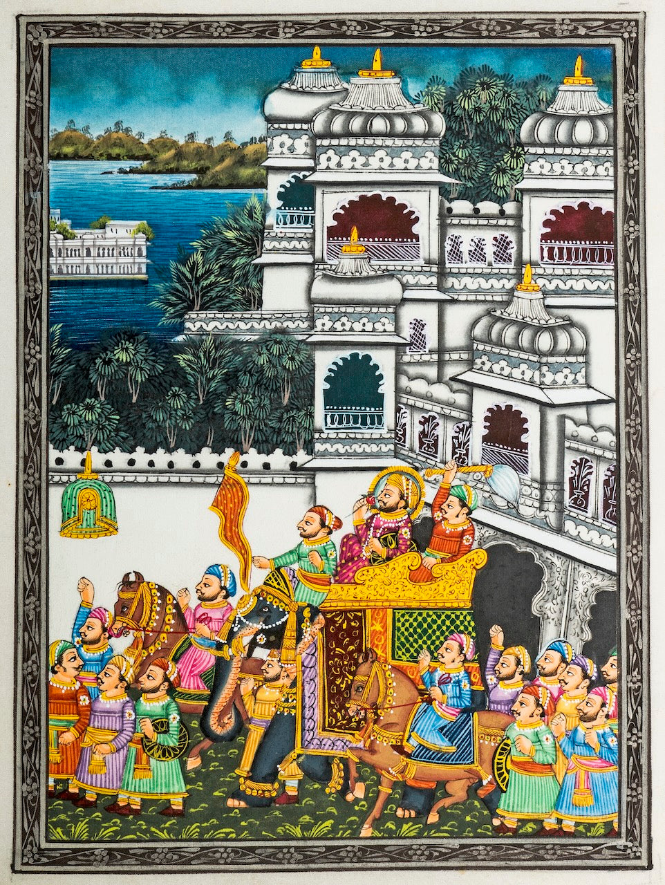 Royal Palace Elephant Procession Miniature Cloth Painting