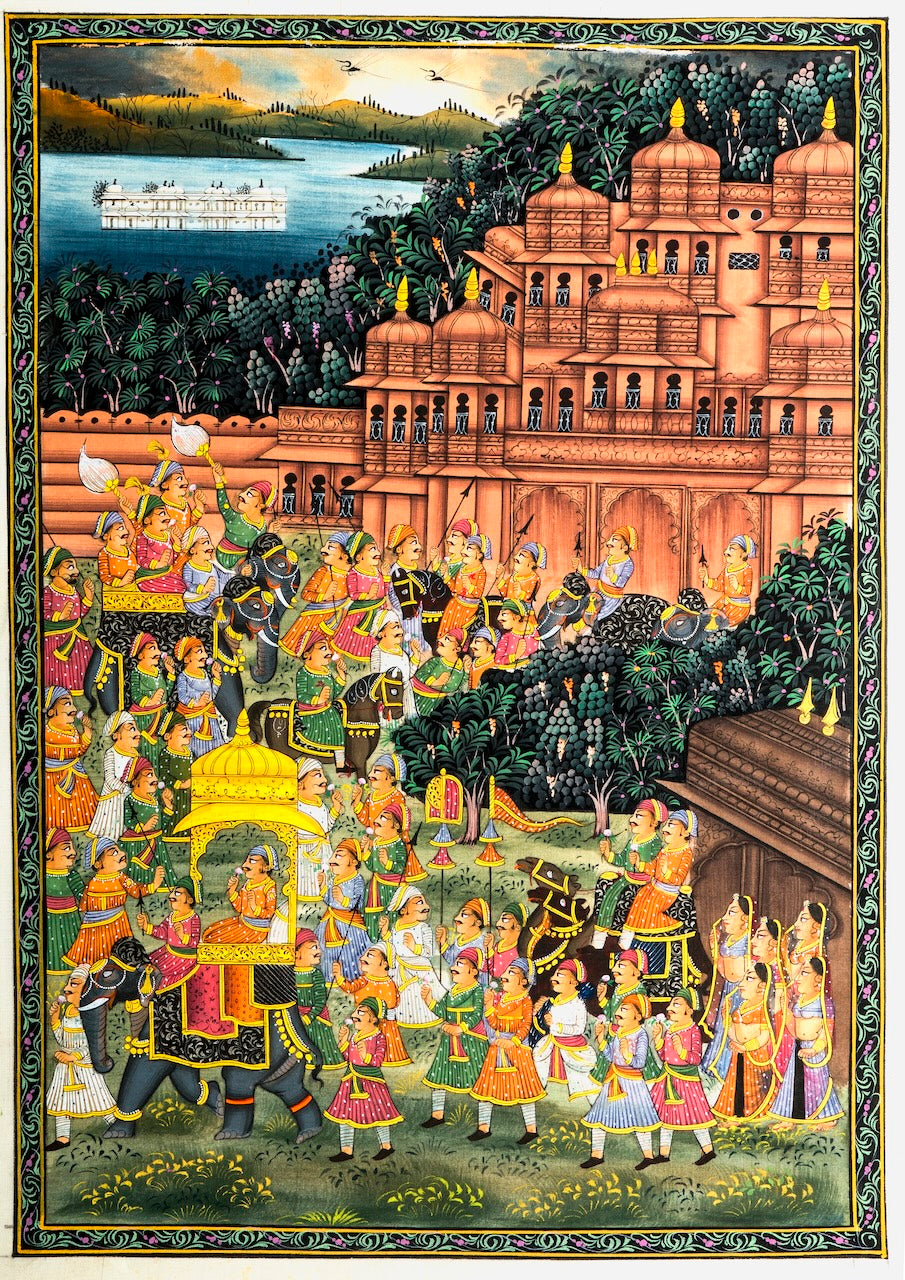 Royal Palace Celebration Procession Miniature Cloth Painting