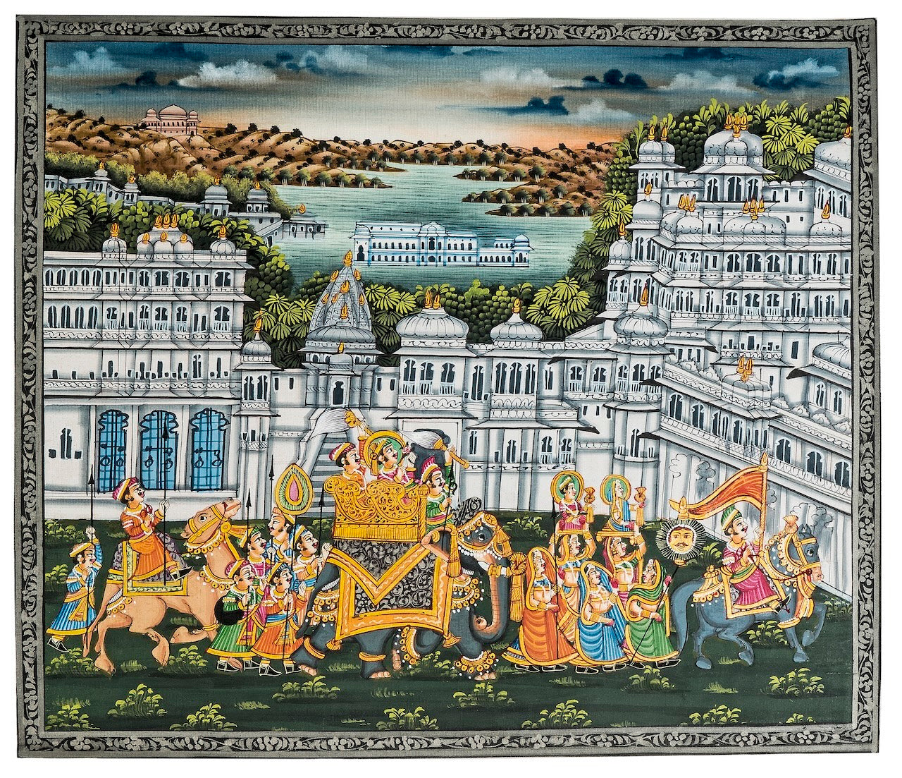 Royal Palace Elephant Procession Miniature Cloth Painting 3