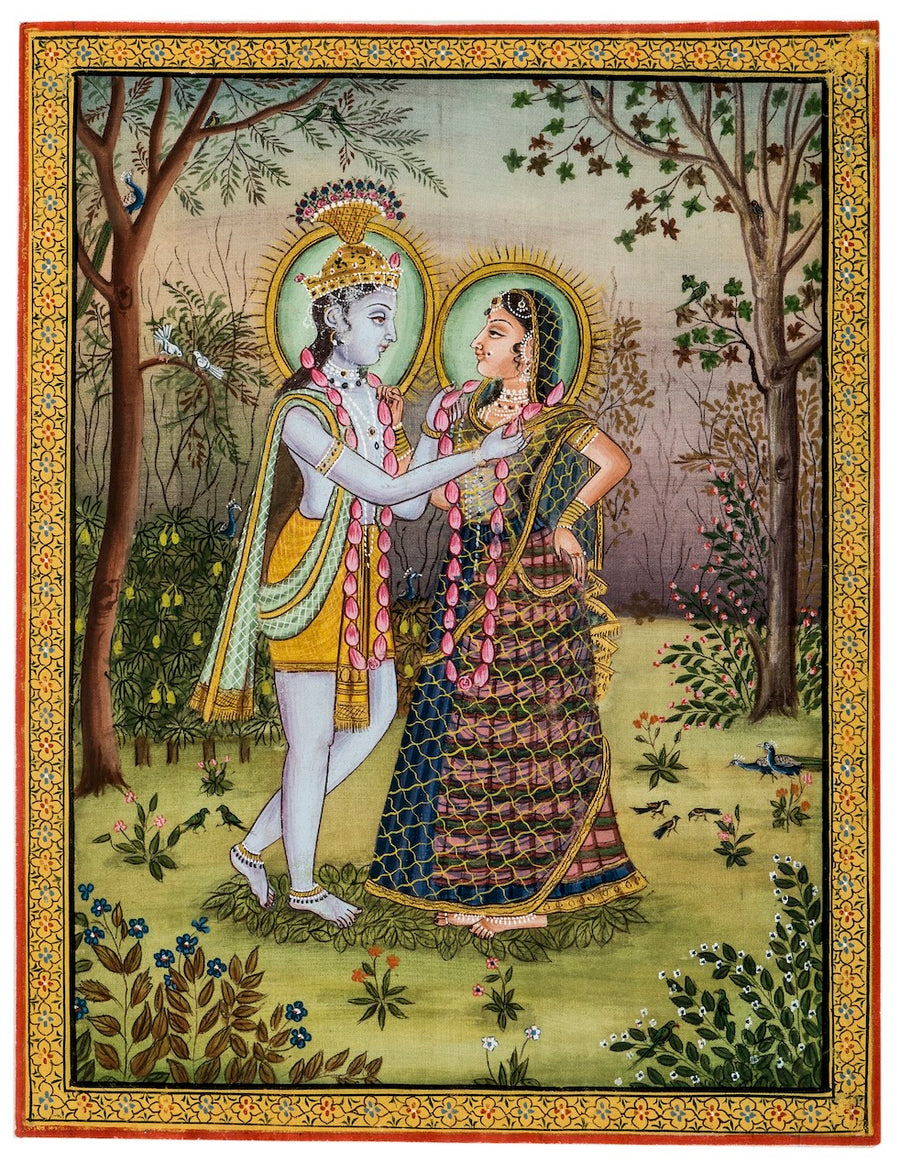 Radha Krishna Divine Love Hand Painted Miniature On Cloth