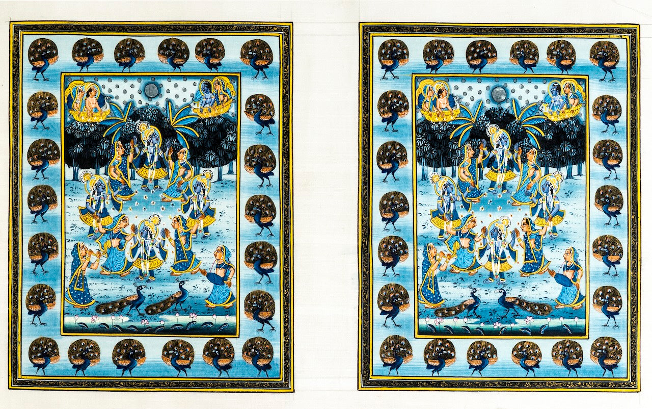 Raas Leela with Peacock Border – Miniature Cloth Painting