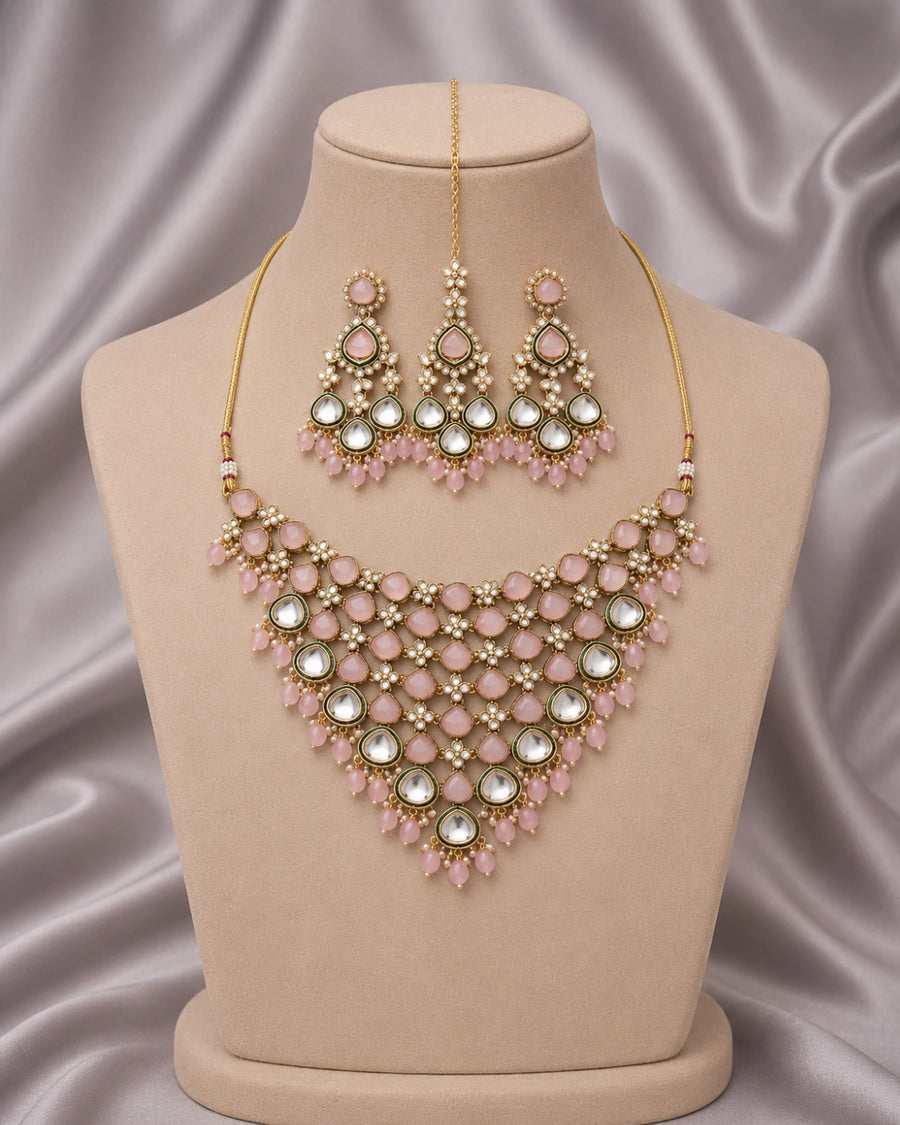 Pink Stone Necklace Set