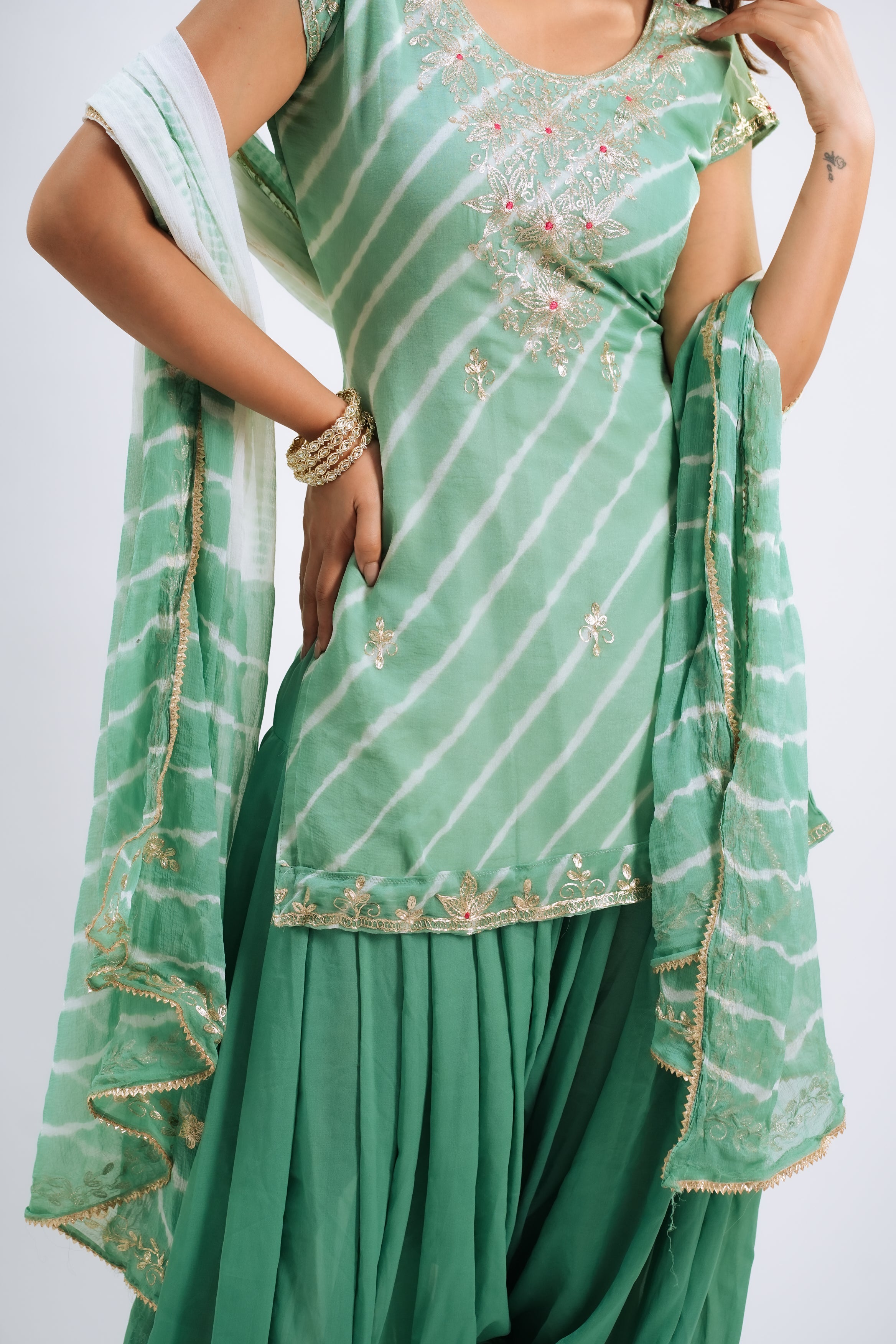 Mint Silk Leheriya Set