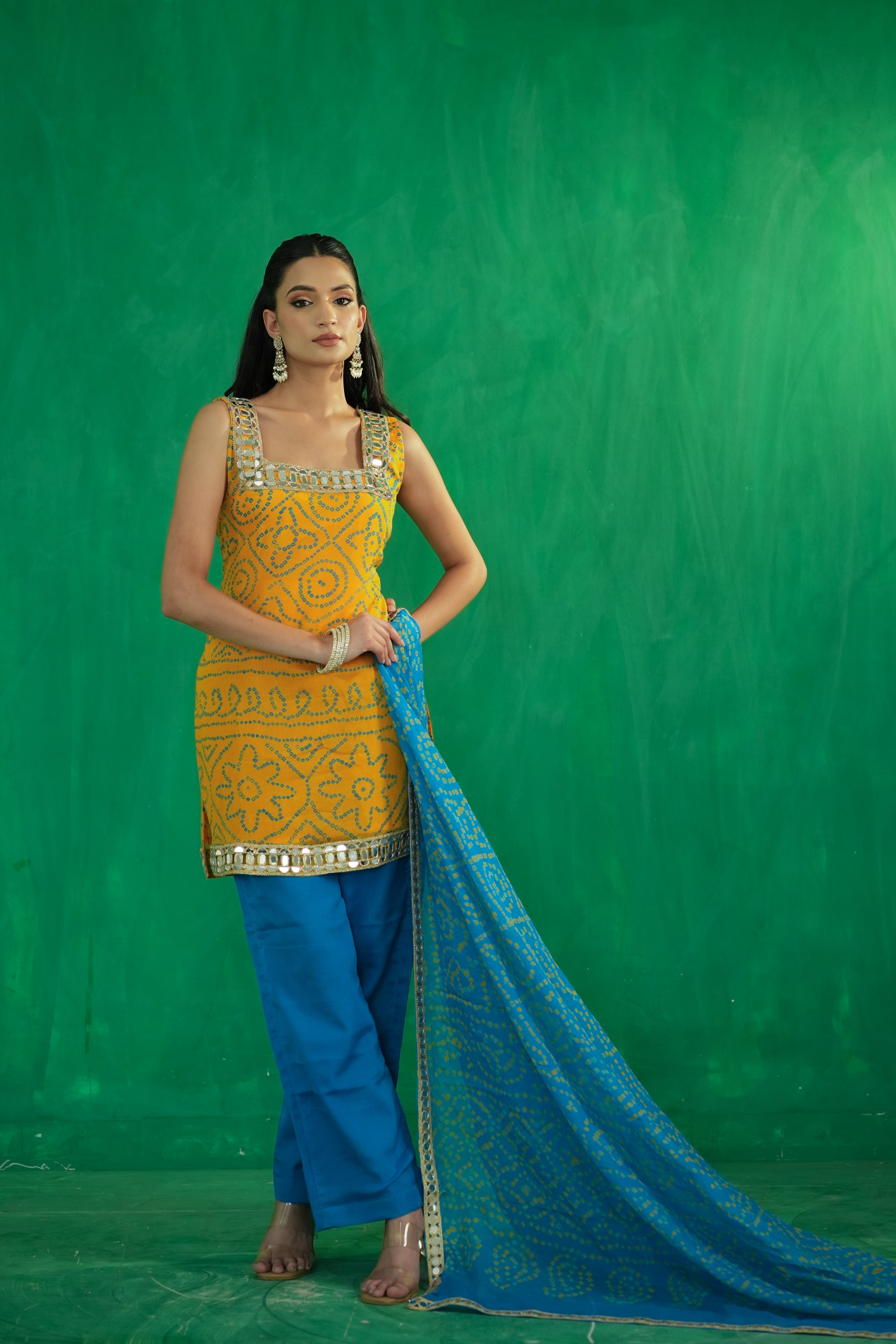 Crepe Silk Suit with Lace Detailing
