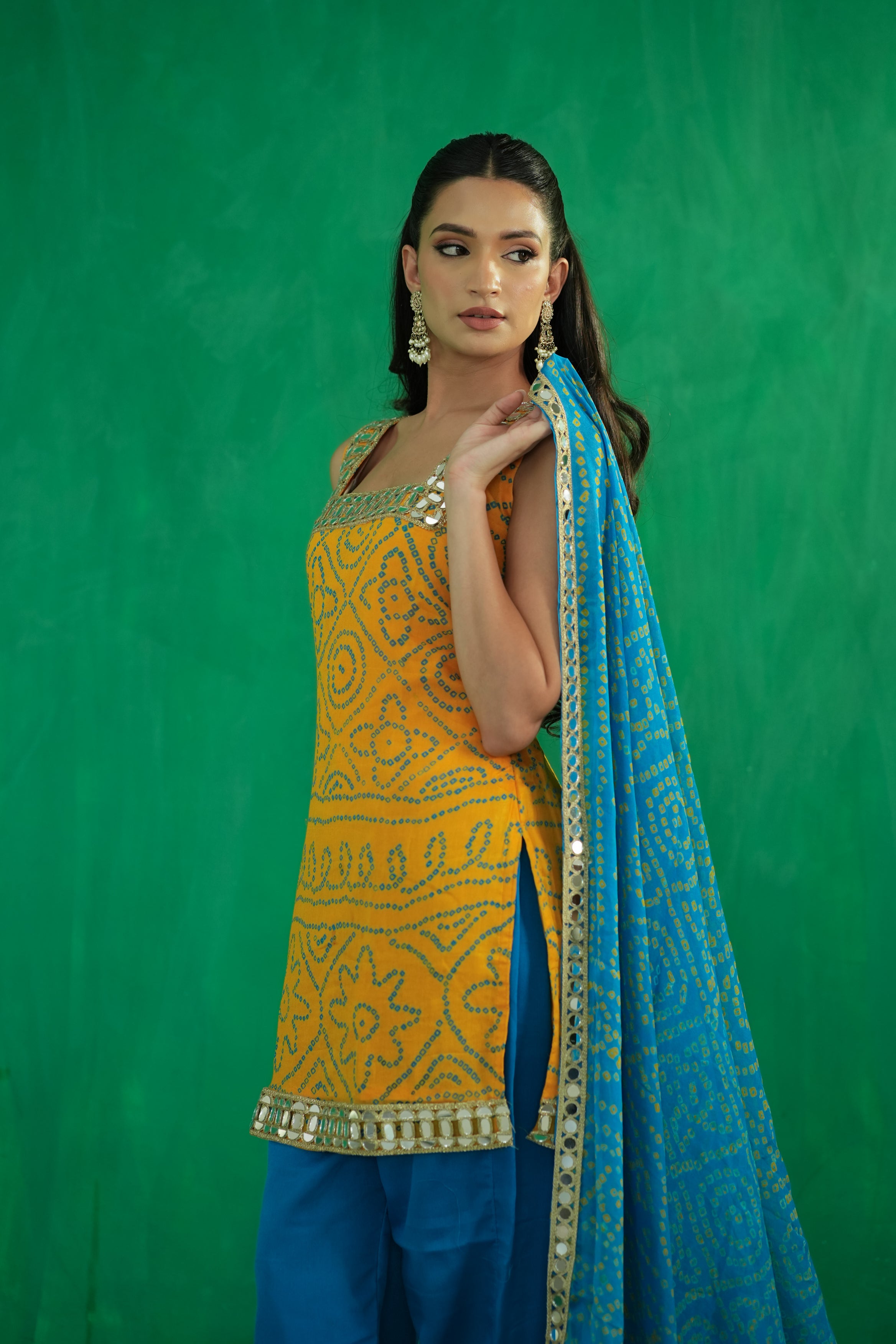 Crepe Silk Suit with Lace Detailing