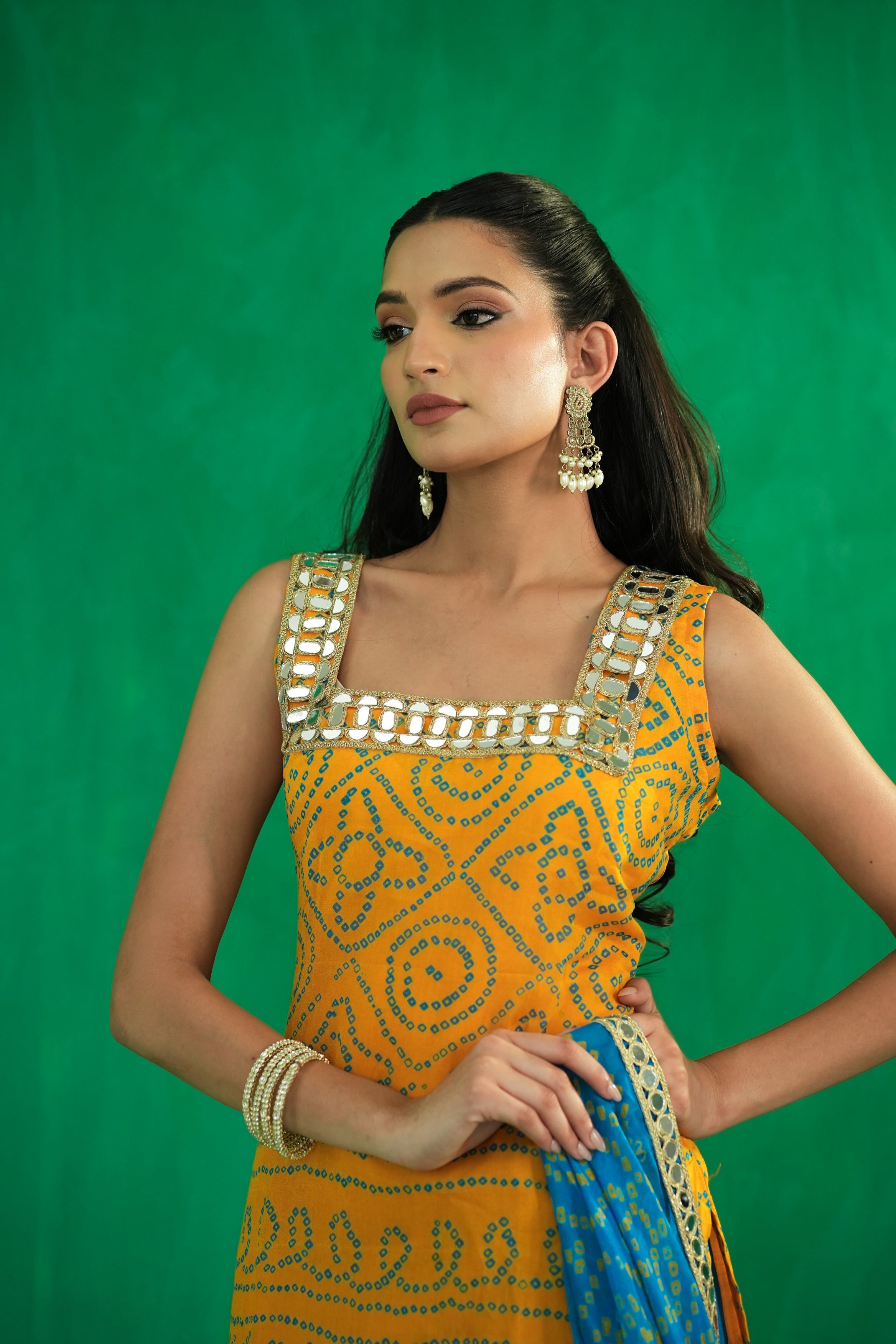 Crepe Silk Suit with Lace Detailing