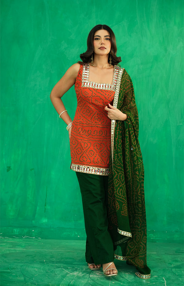 Bandhani Set in Pure Crepe Silk