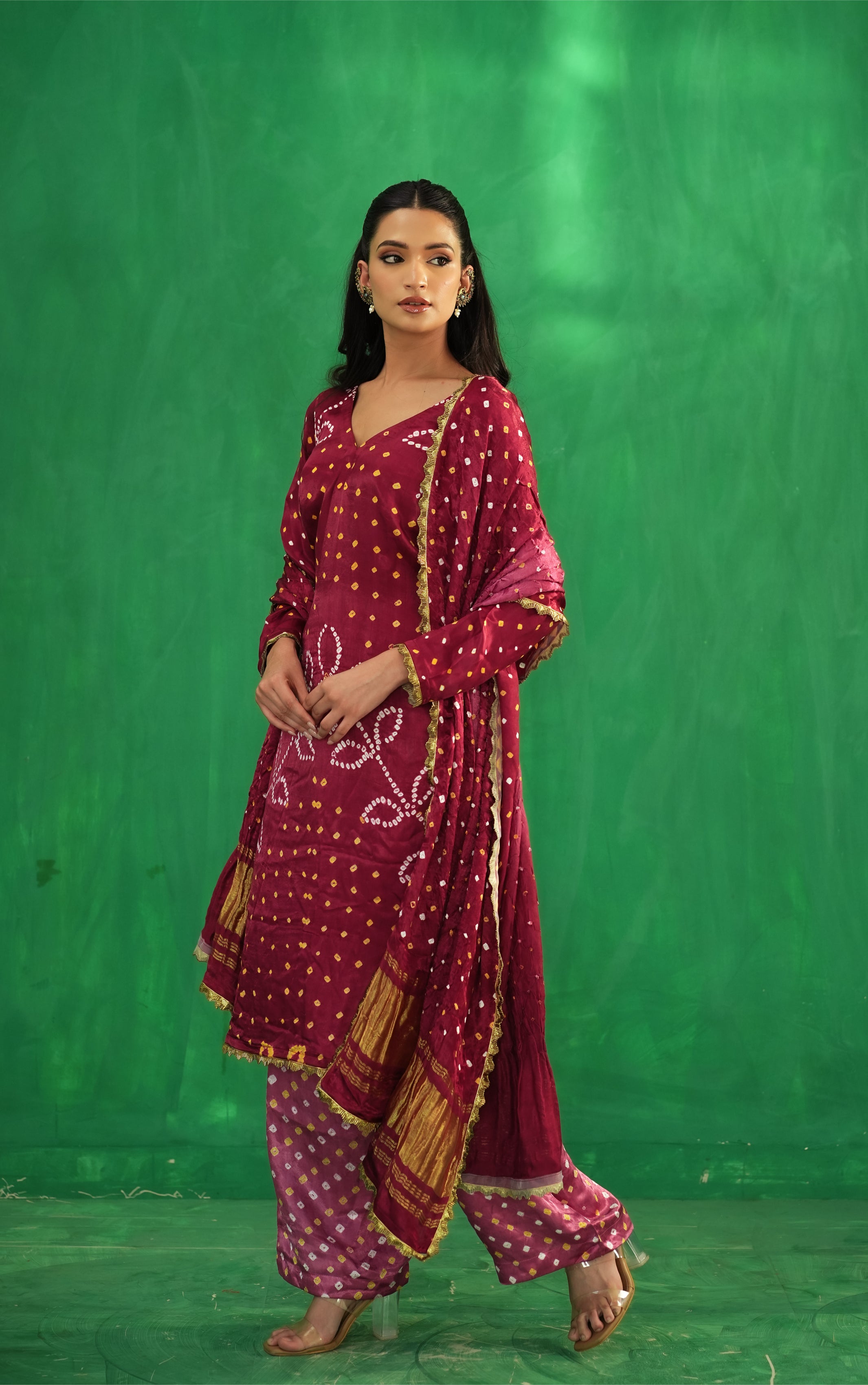 Rangrez Crimson Bandhani Set