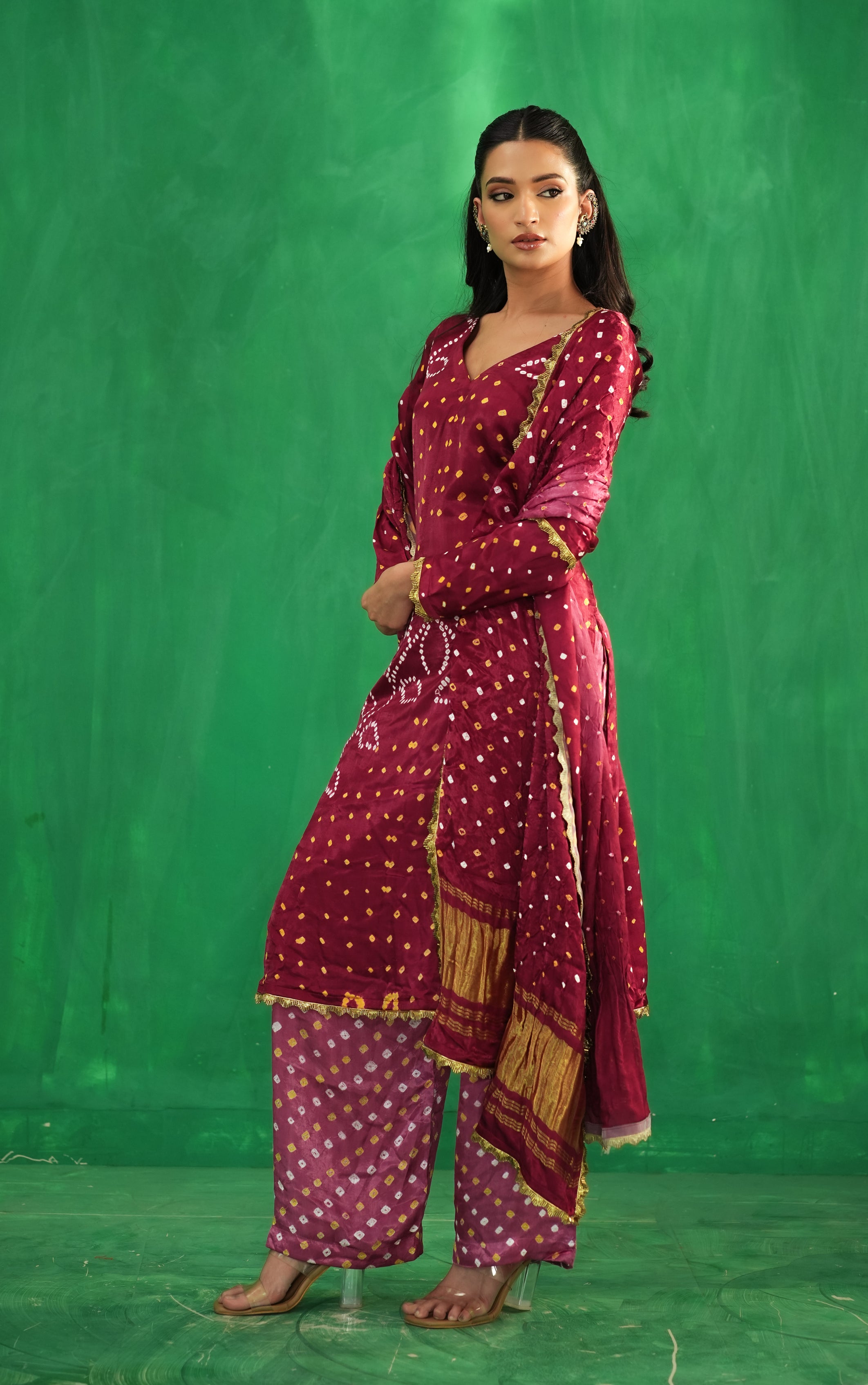 Rangrez Crimson Bandhani Set