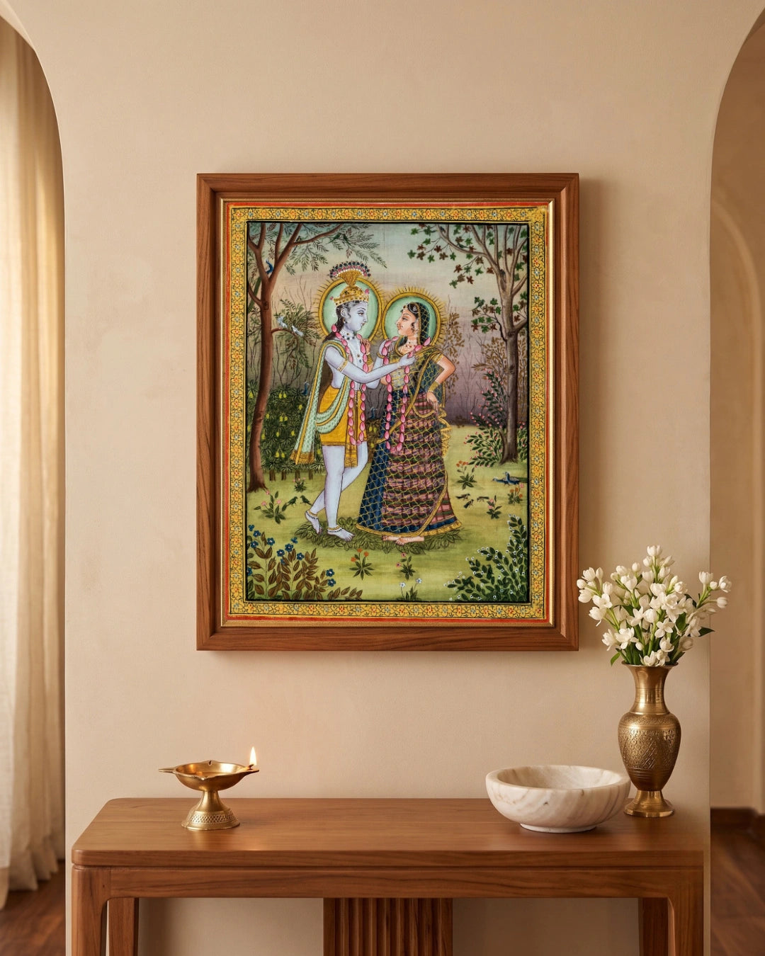 Radha Krishna Divine Love Hand Painted Miniature On Cloth