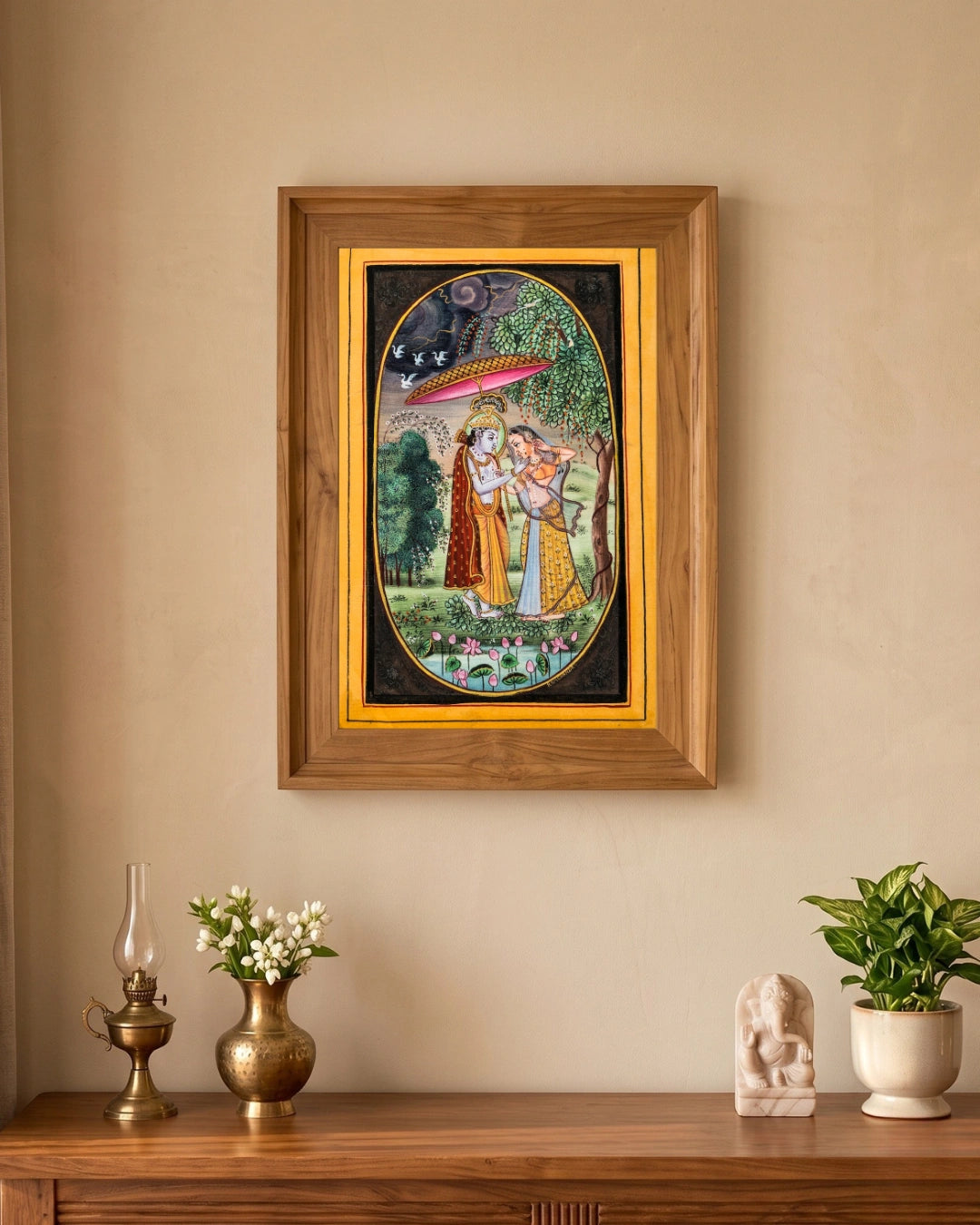 Radha Krishna Monsoon Romance Miniature Cloth Painting
