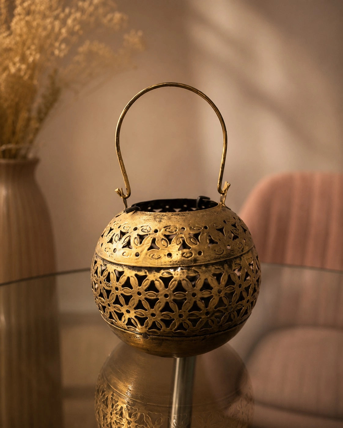 ANTIQUE FLORAL LANTERN CANDLE HOLDER