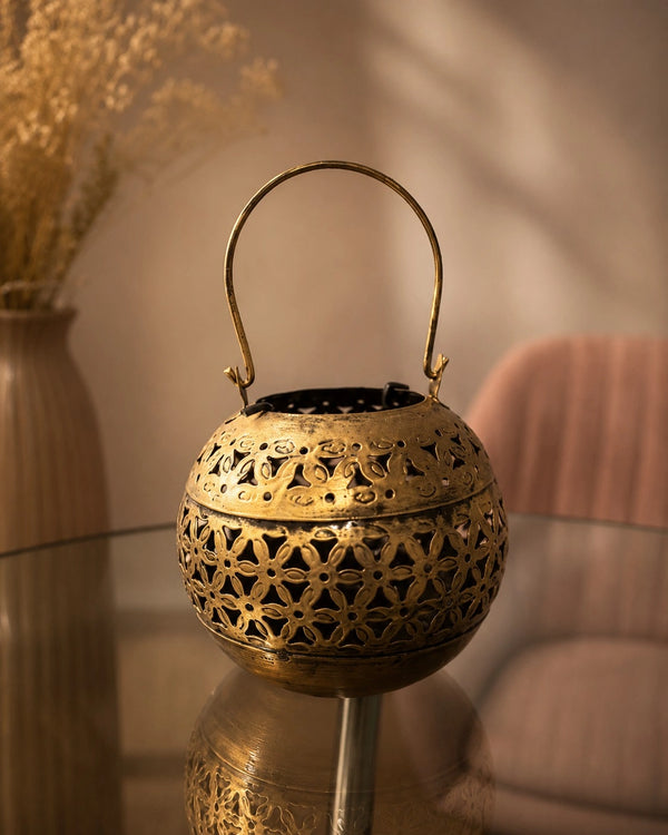 ANTIQUE FLORAL LANTERN CANDLE HOLDER