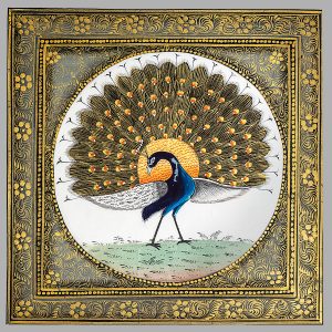 Dancing Peacock Silk Painting